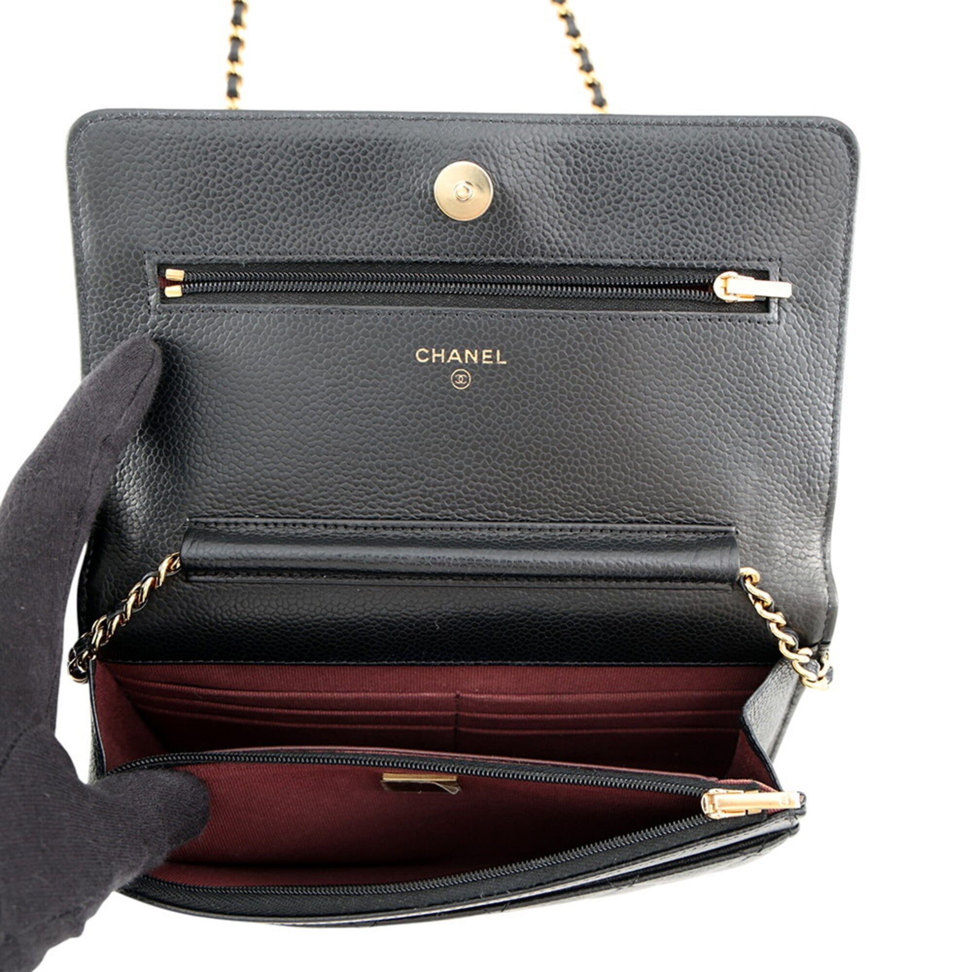 Chanel Black Grained Calfskin Chain/Shoulder Wallet (Pre-Owned)