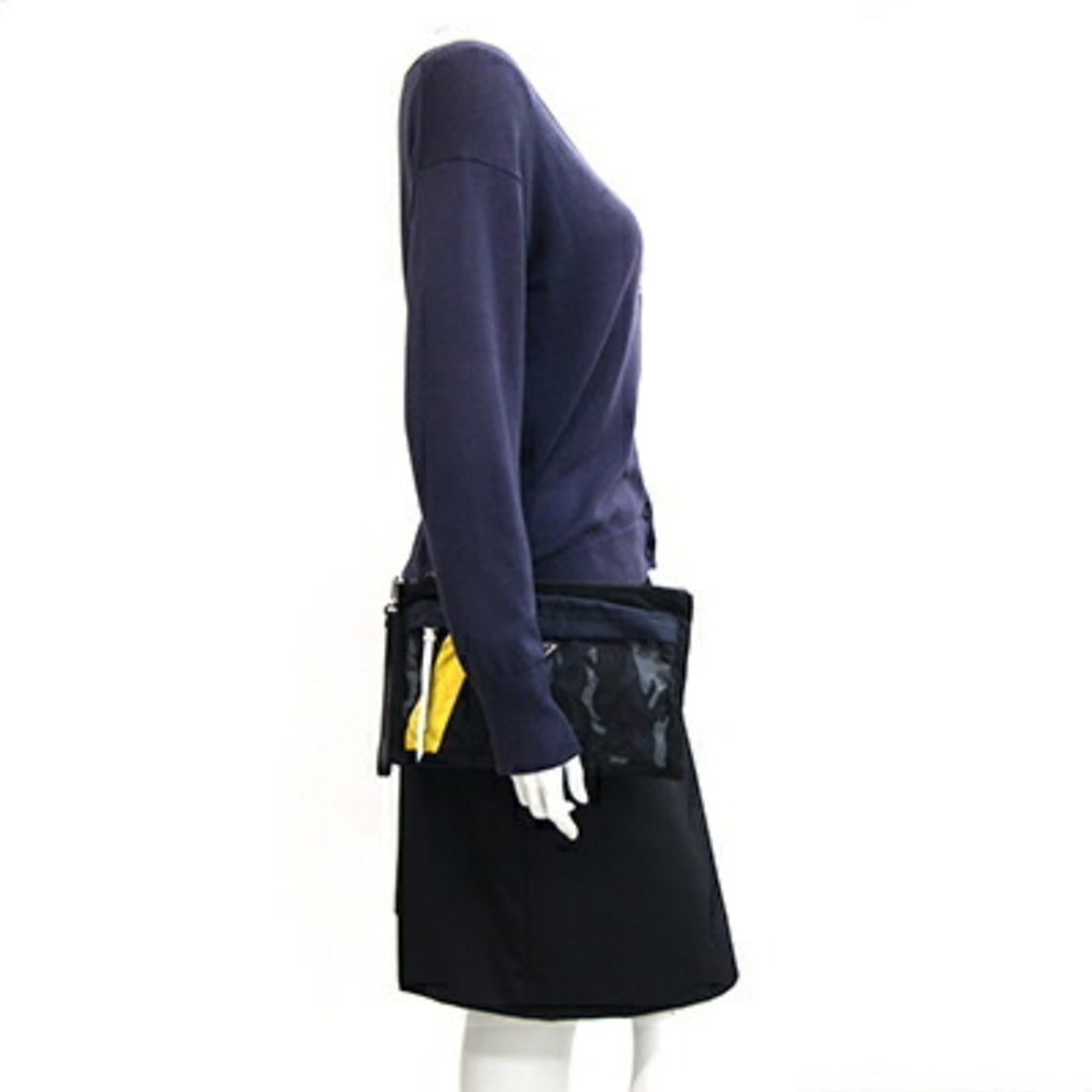 Prada Black Navy Nylon Leather Clutch Bag Handbag (Pre-Owned)