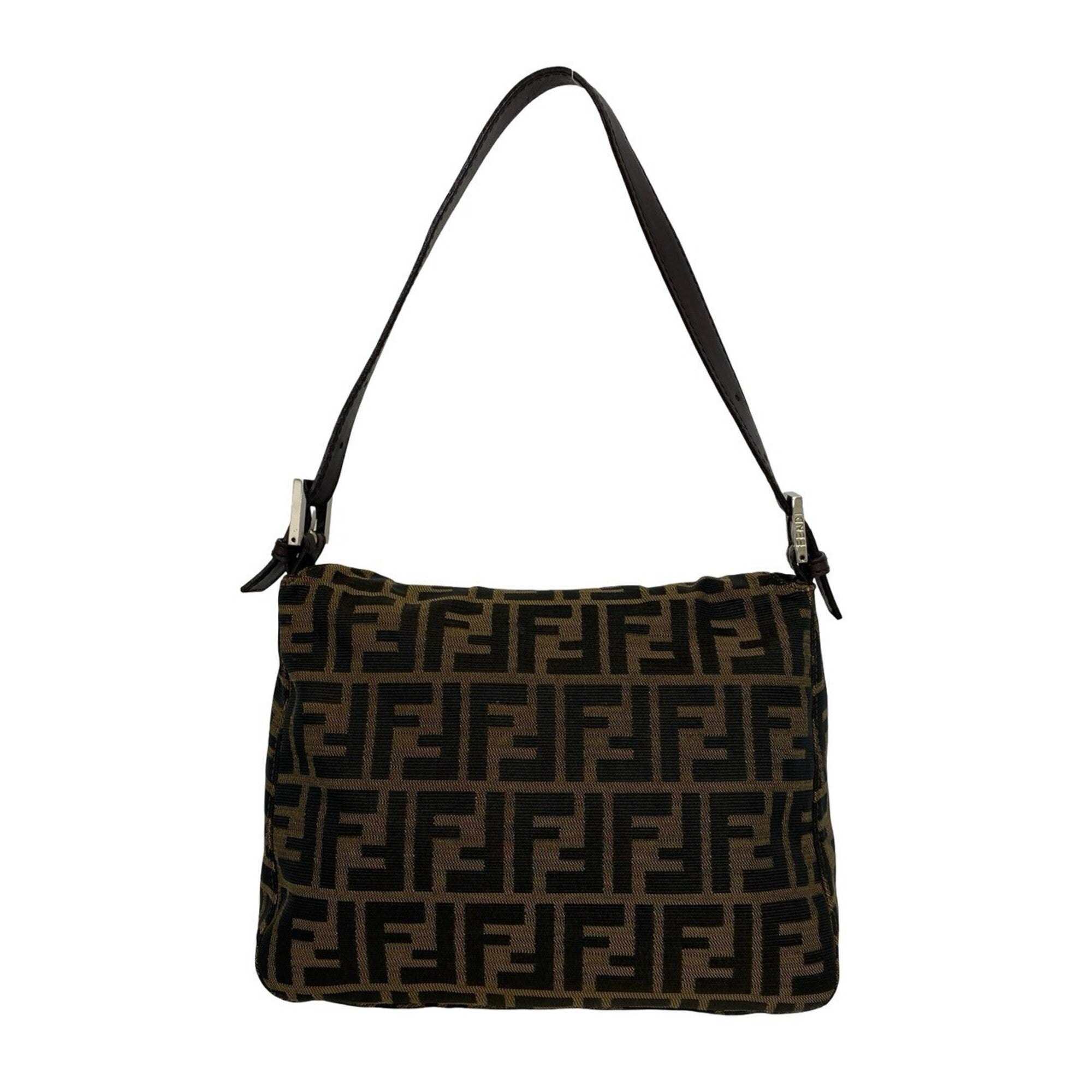Fendi Black Brown Canvas Leather Handbag Shoulder Bag (Pre-Owned)