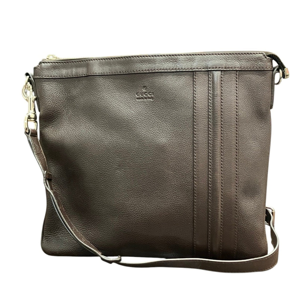 Gucci Brown Leather Messenger Bag Shoulder Bag (Pre-Owned)