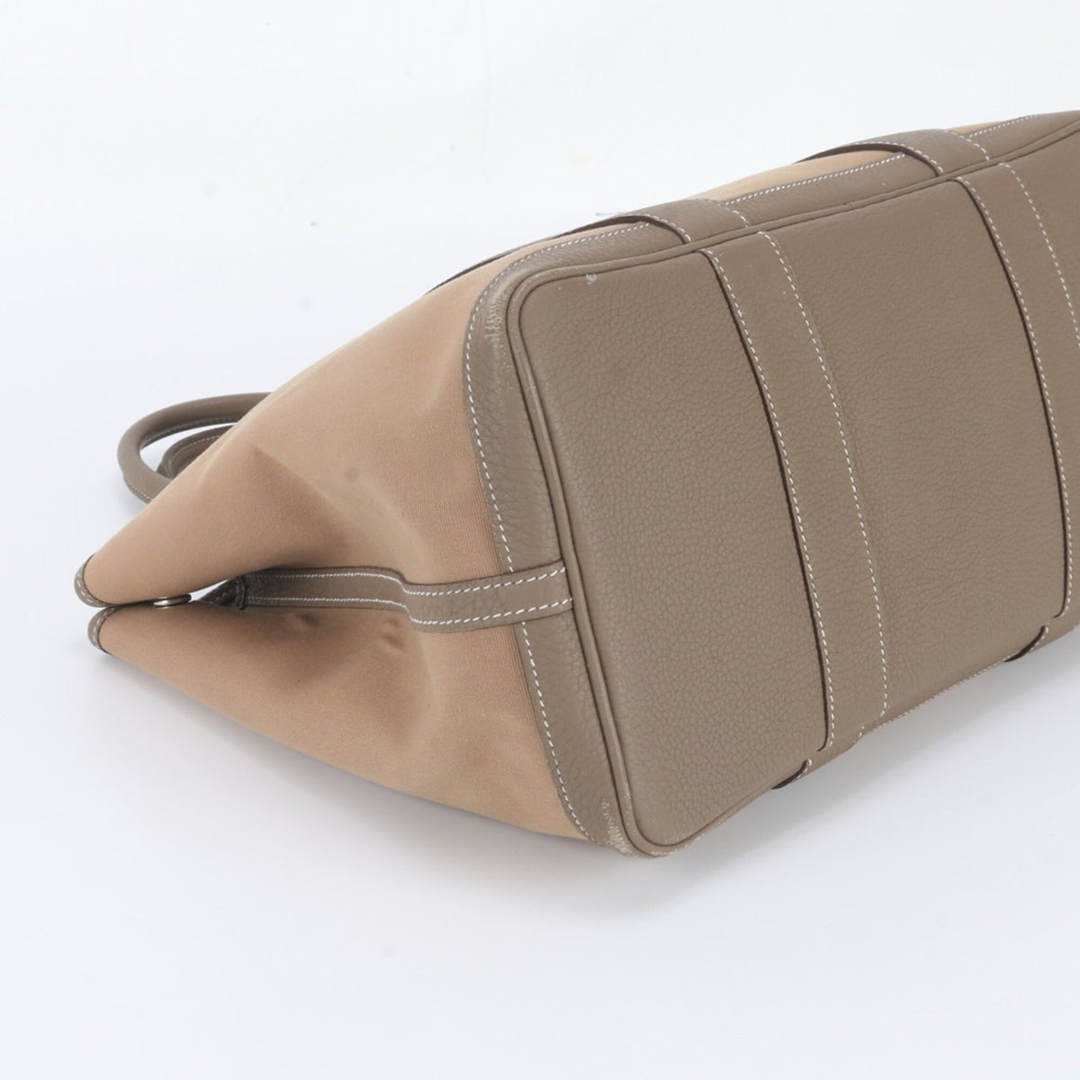 Hermes Beige Leather Canvas Shoulder Bag Tote Bag (Pre-Owned)