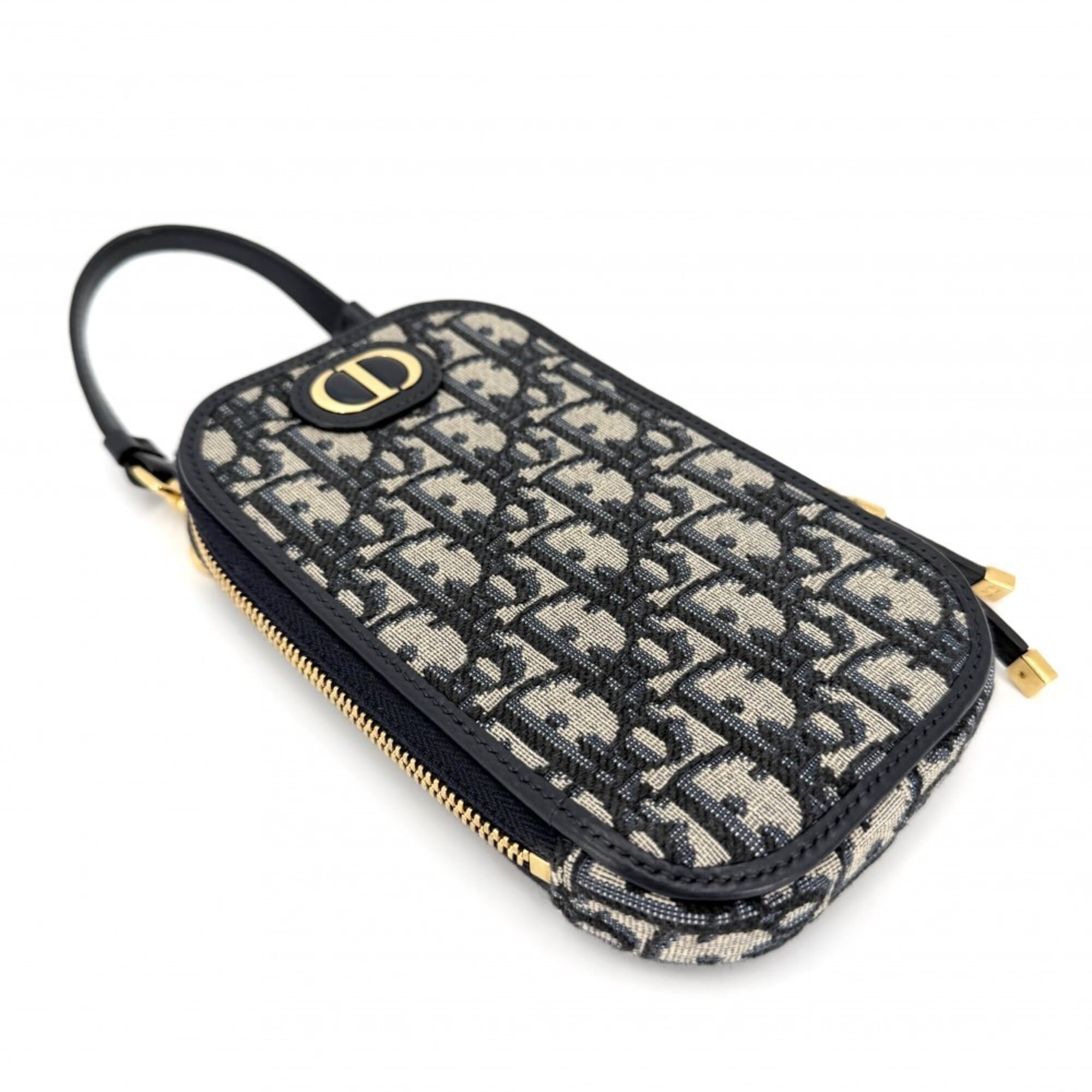 Christian Dior Beige Navy Canvas Leather Pouch Shoulder Bag (Pre-Owned)
