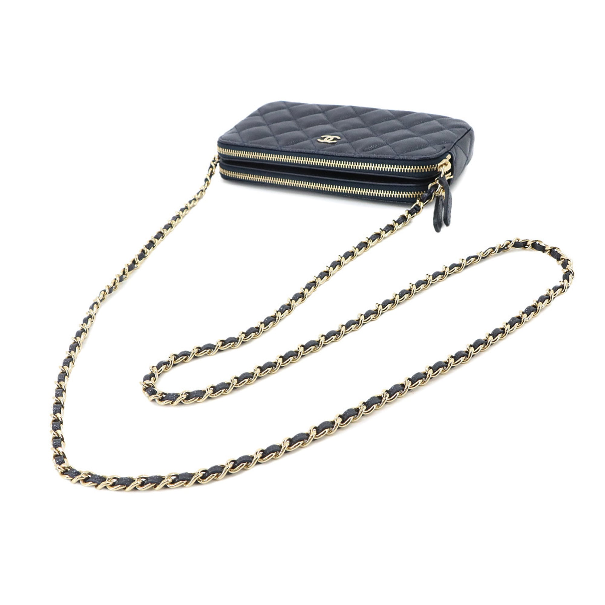 Chanel Matelasse Navy Grained Calfskin Chain/Shoulder Wallet (Pre-Owned)