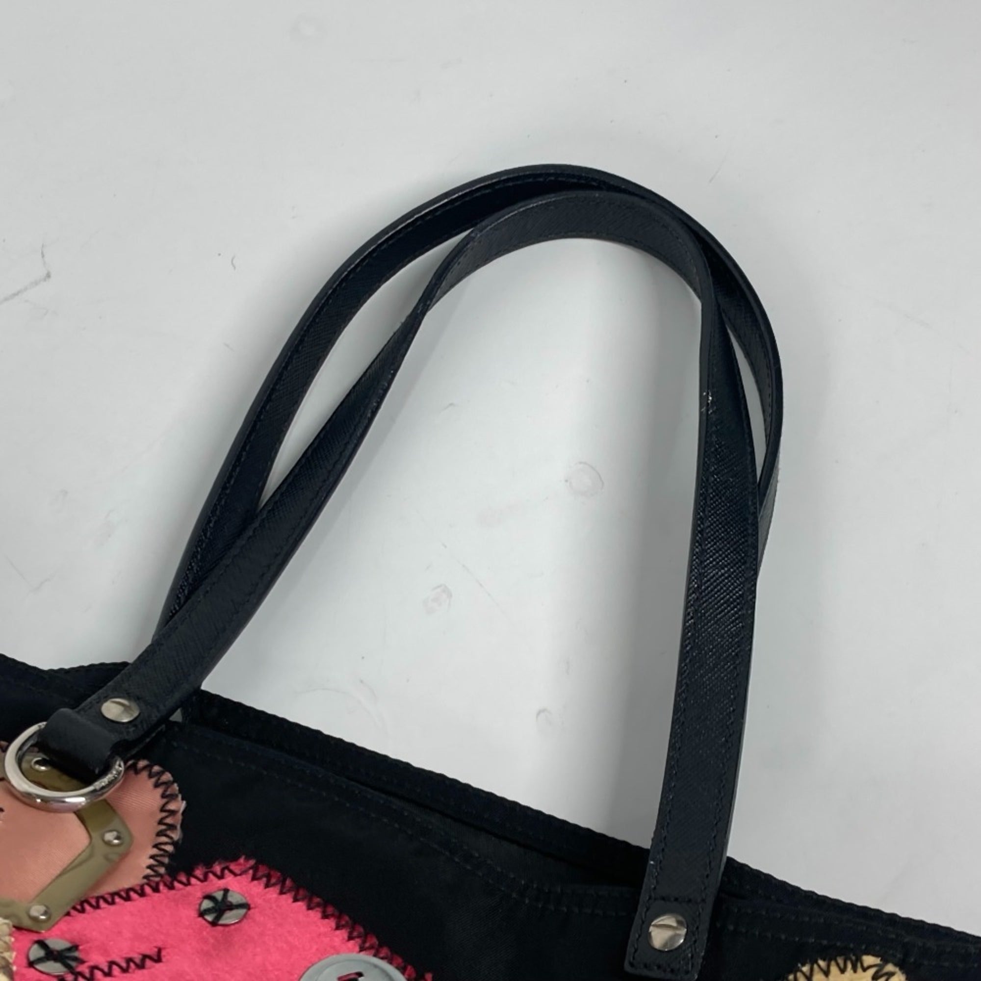 Prada Black Multi-Color Nylon Leather Handbag Shoulder Bag Tote Bag (Pre-Owned)