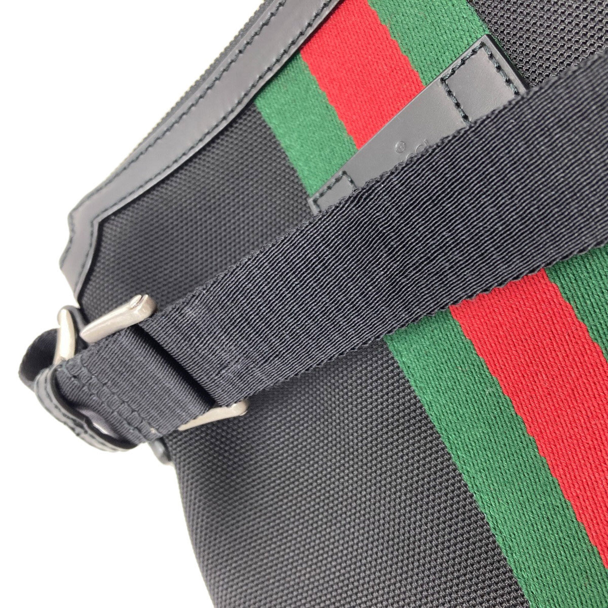 Gucci Sherry Line Black Green Red Color Nylon Canvas Shoulder Bag (Pre-Owned)