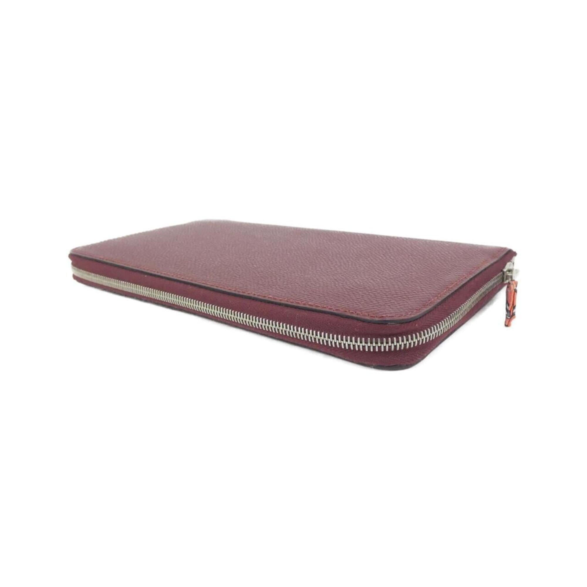 Hermes Red Color Rouge H Epsom Leather Silk Long Wallet (Bi-Fold) (Pre-Owned)