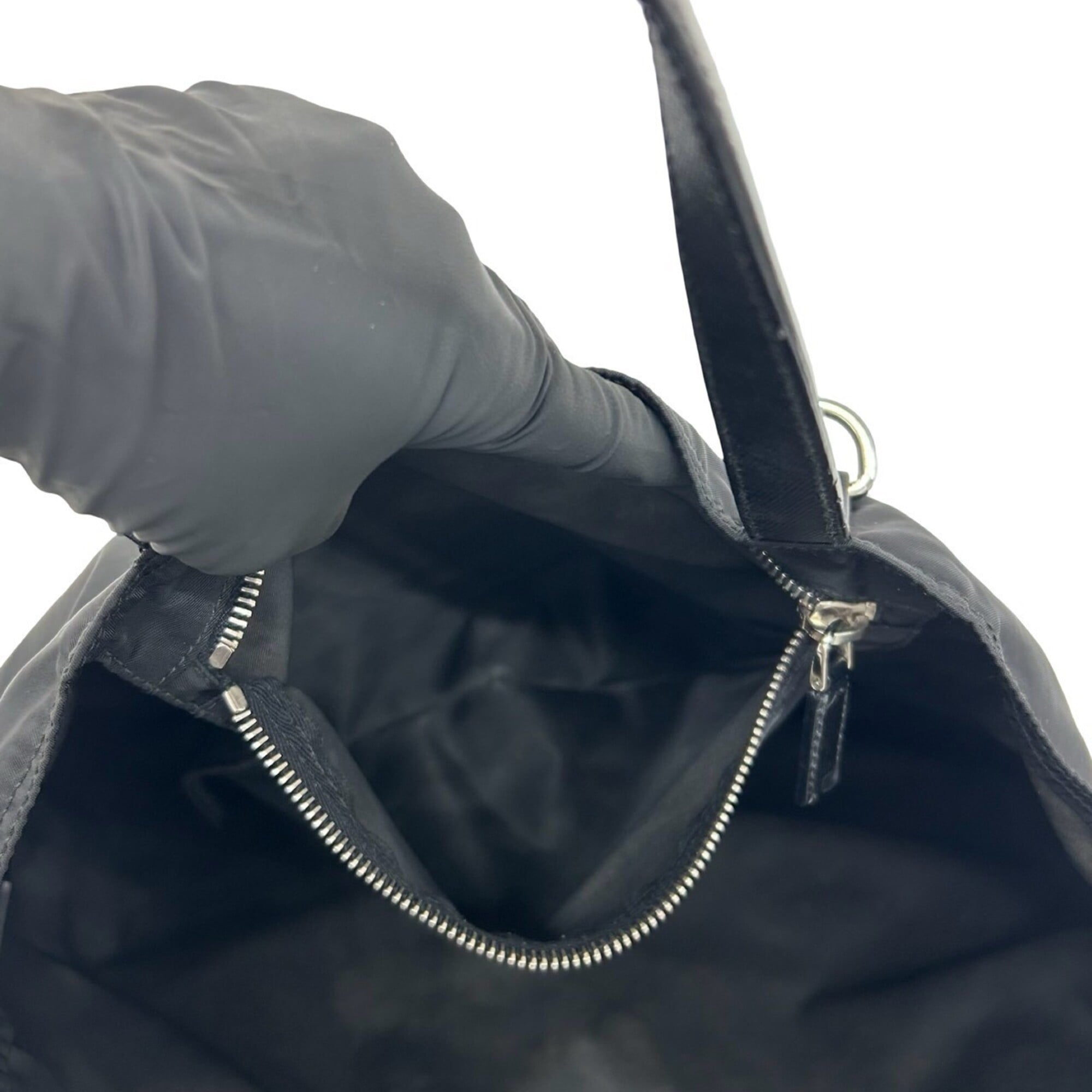 Prada Black Nylon Leather Handbag Tote Bag (Pre-Owned)
