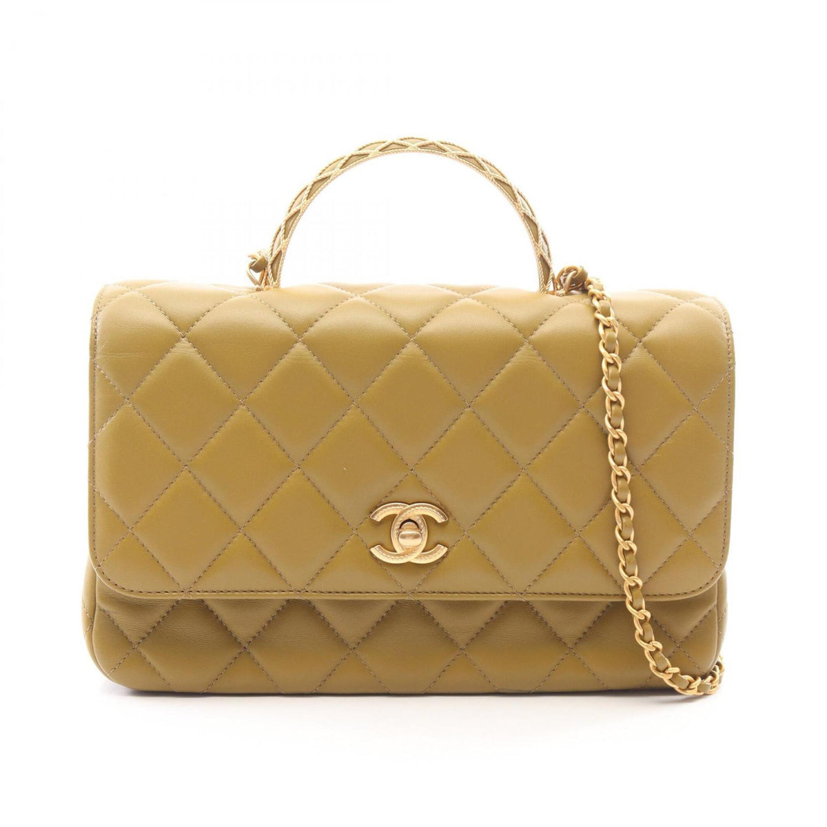 Chanel Matelasse Khaki Leather Handbag Shoulder Bag (Pre-Owned)