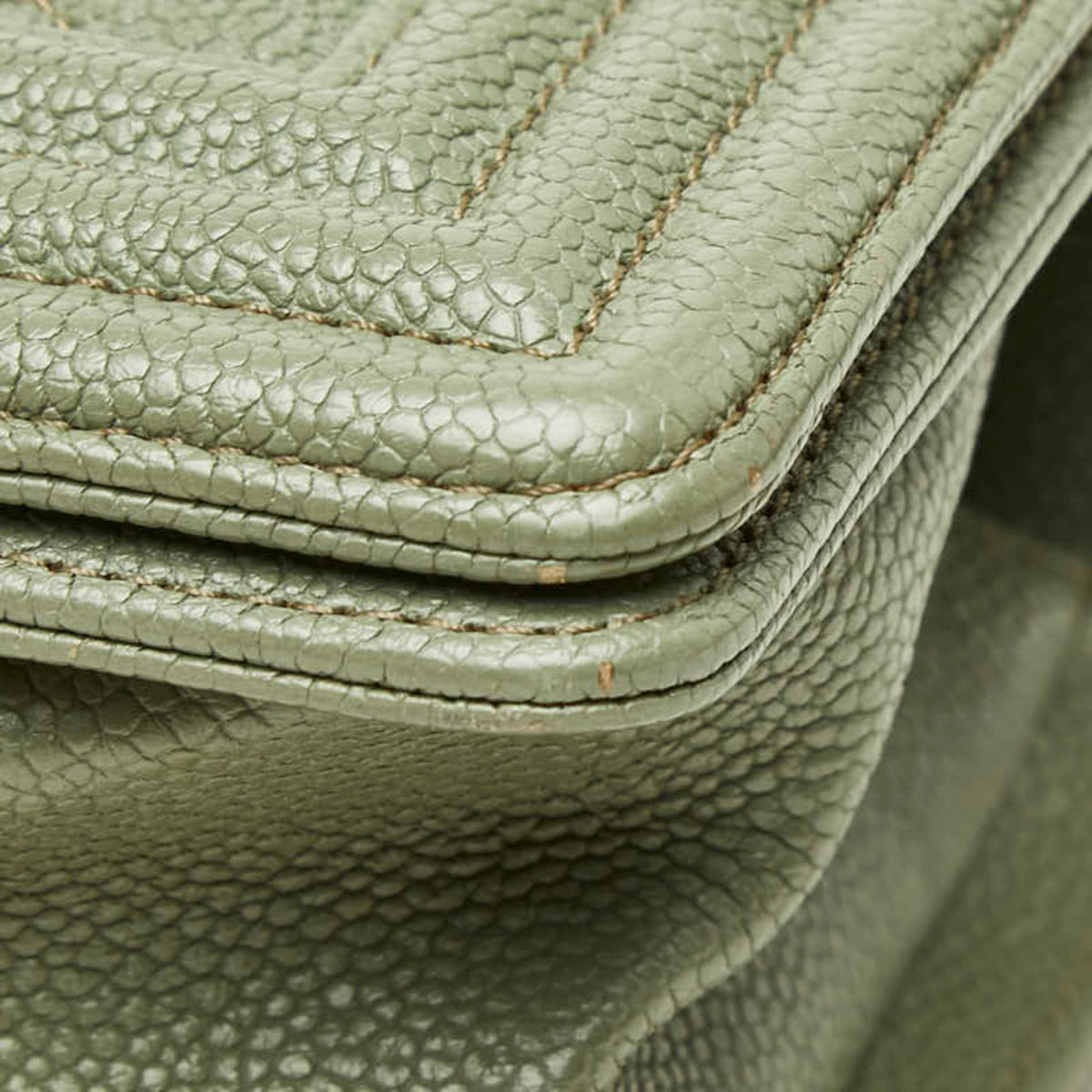 Chanel Green Olive Grained Calfskin Shoulder Bag (Pre-Owned)