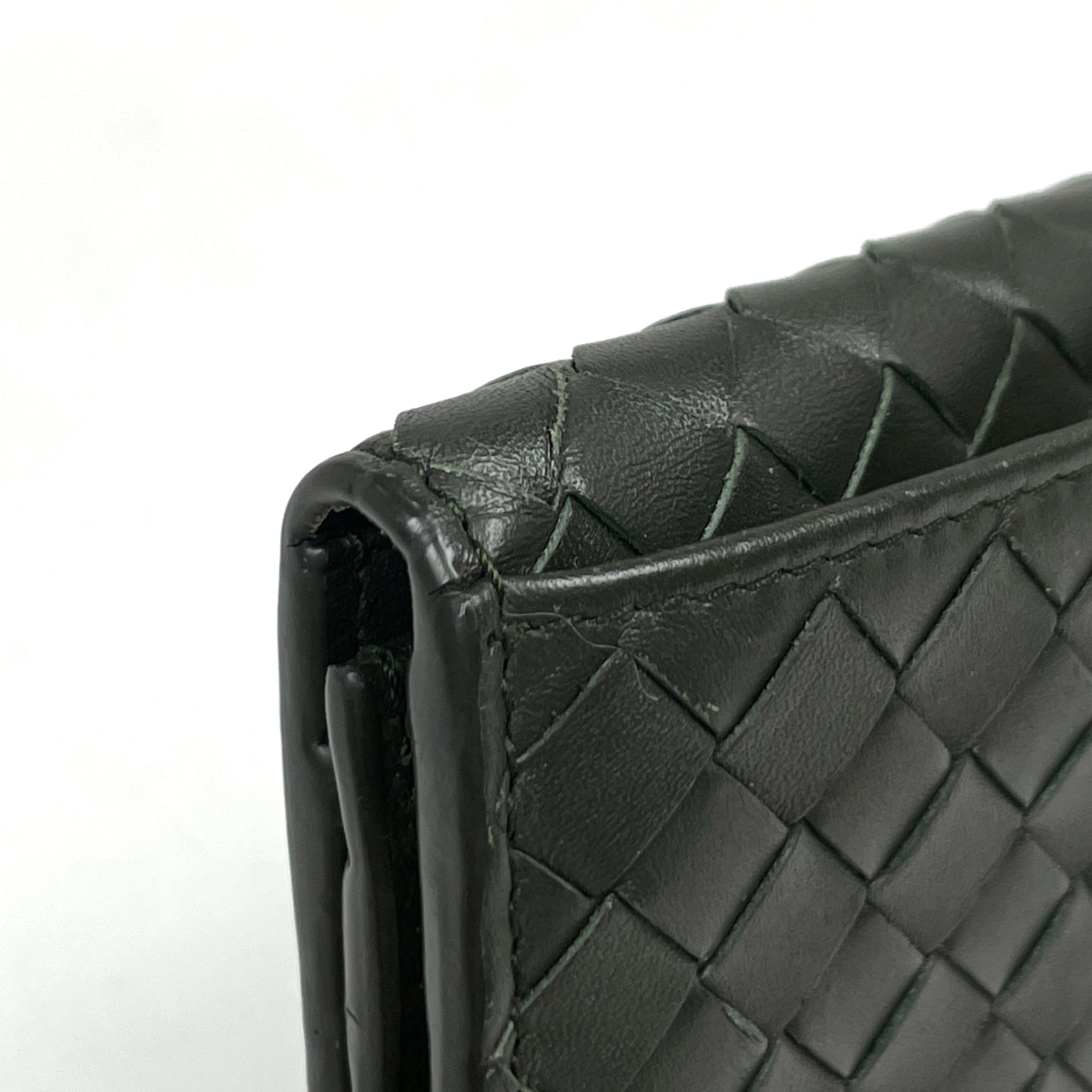 Bottega Veneta Intrecciato Green Leather Long Wallet (Bi-Fold) (Pre-Owned)