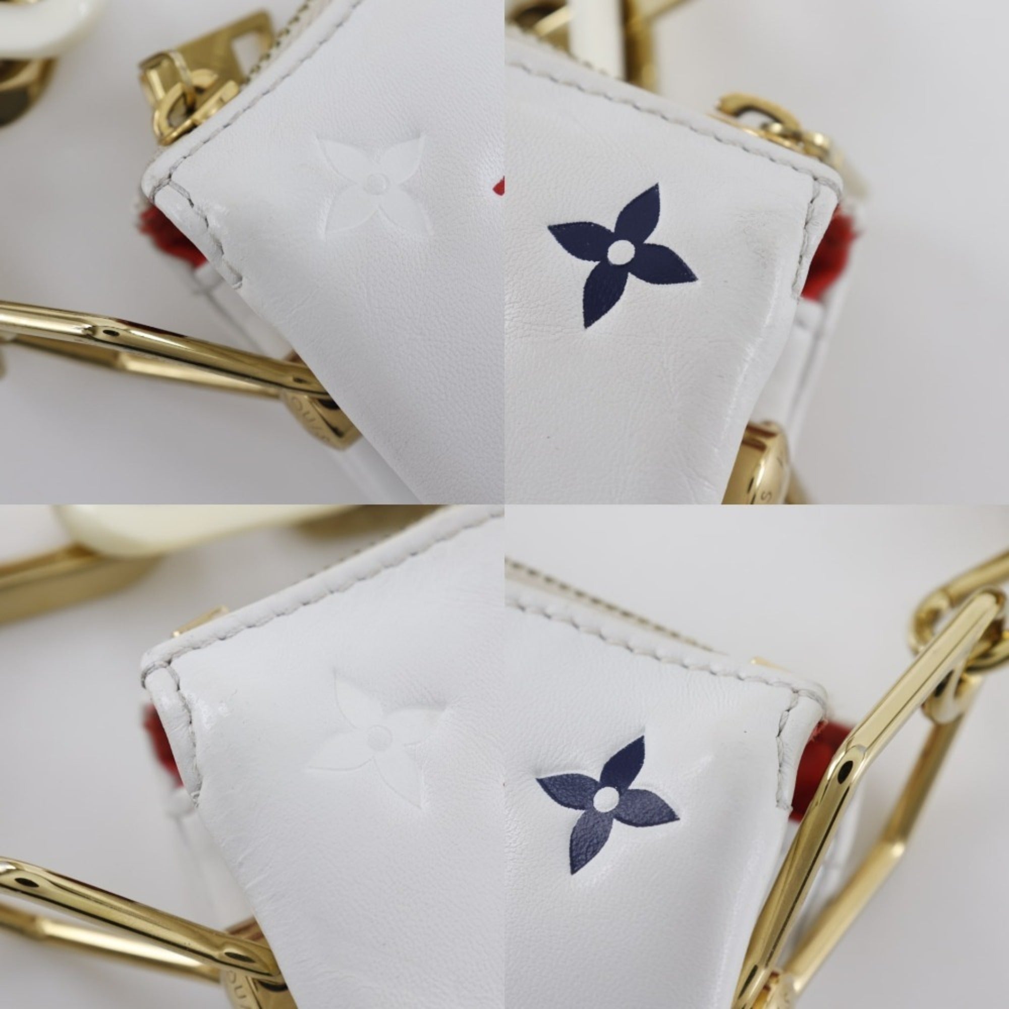 Louis Vuitton Navy Red Color White Leather Shoulder Bag (Pre-Owned)