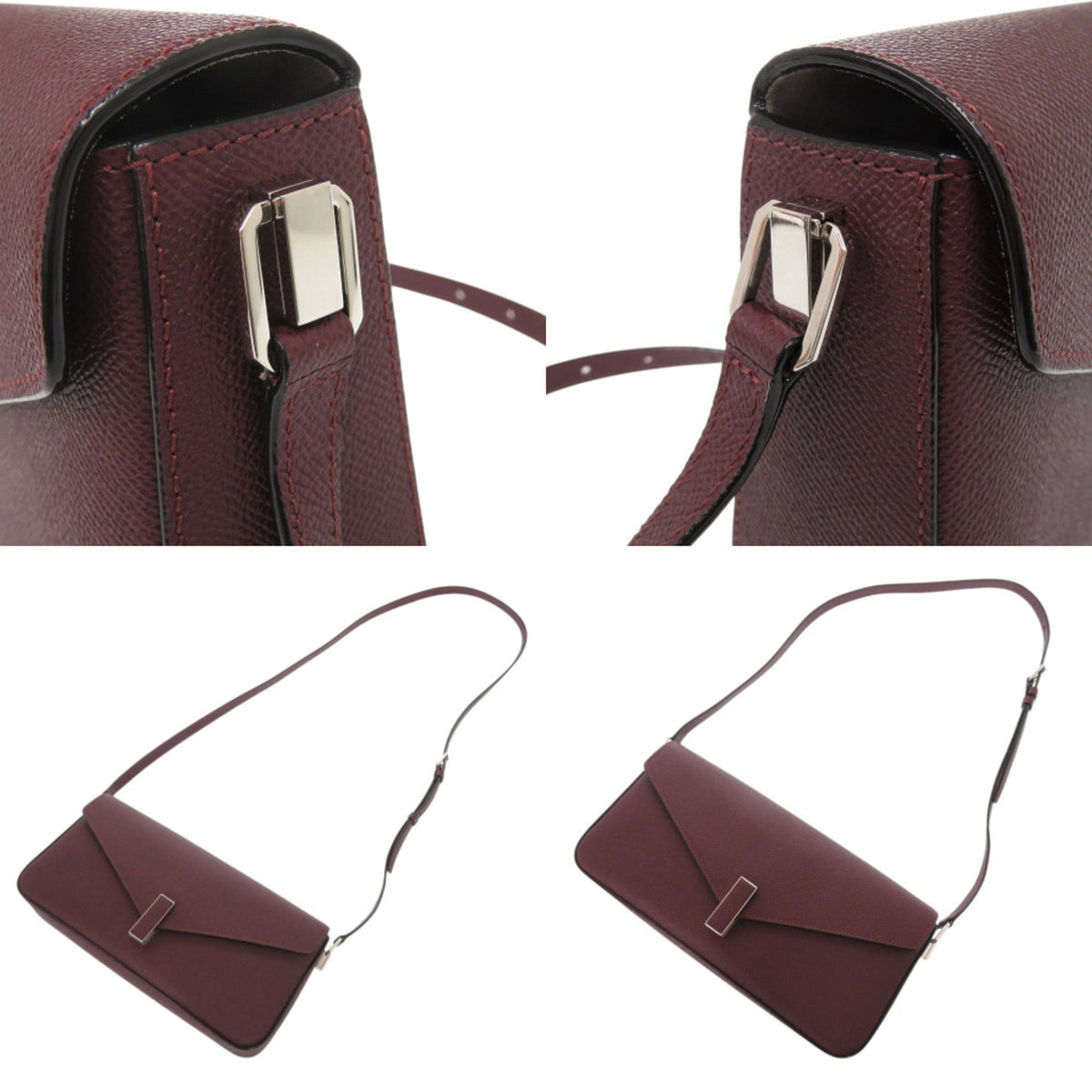 Valextra Bordeaux Red Color Leather Shoulder Bag (Pre-Owned)