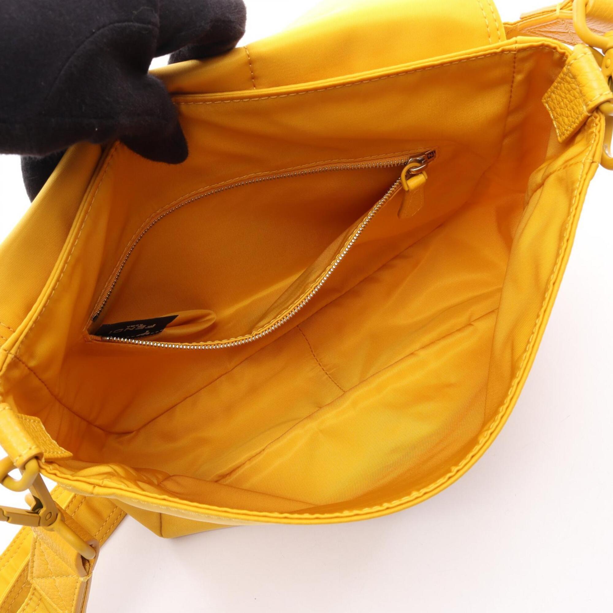 Fendi Yellow Nylon Leather Baguette Bag Messenger Bag Shoulder Bag (Pre-Owned)