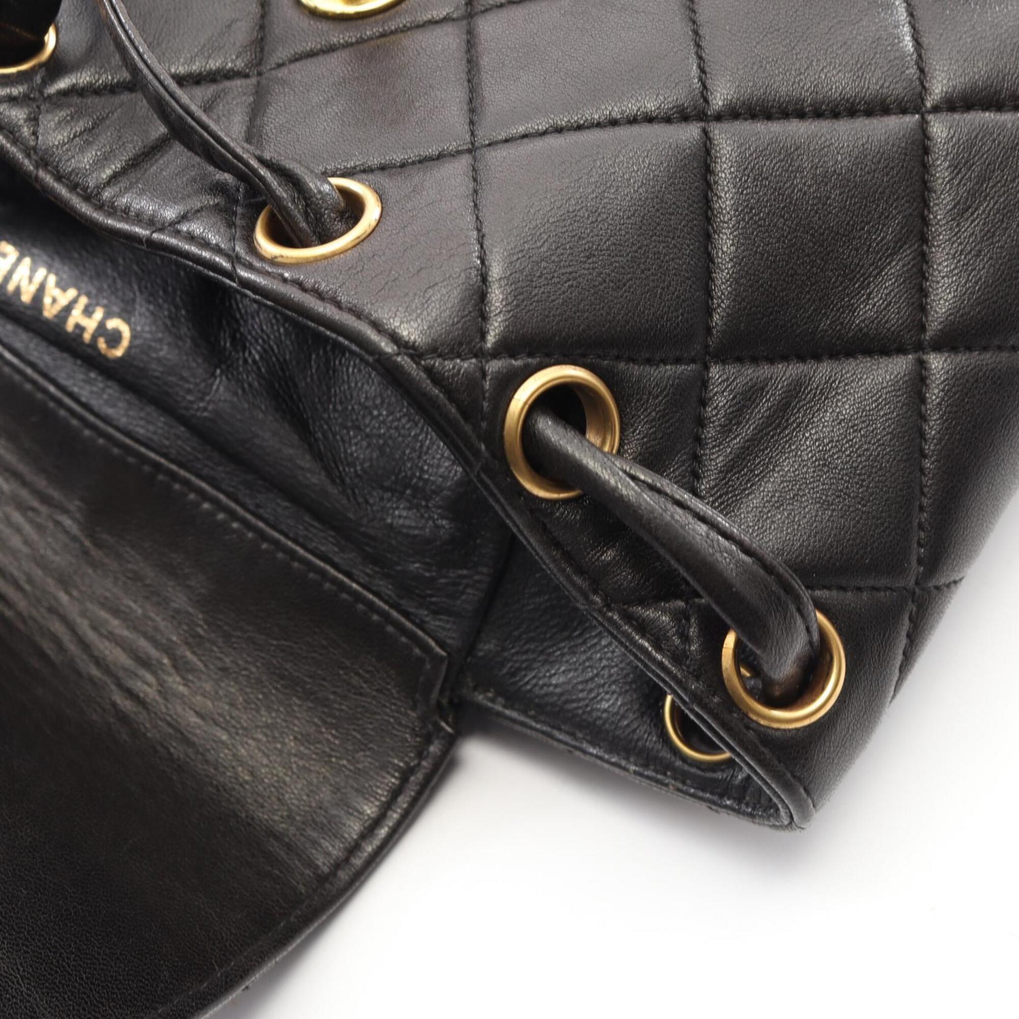 Chanel Matelasse Black Leather Backpack Handbag (Pre-Owned)