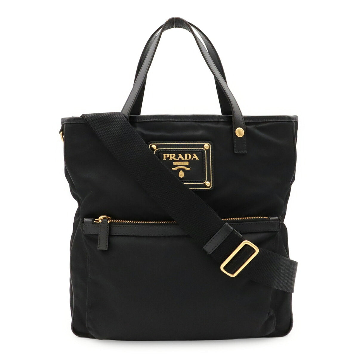 Prada Black Nero Nylon Leather Shoulder Bag Tote Bag (Pre-Owned)