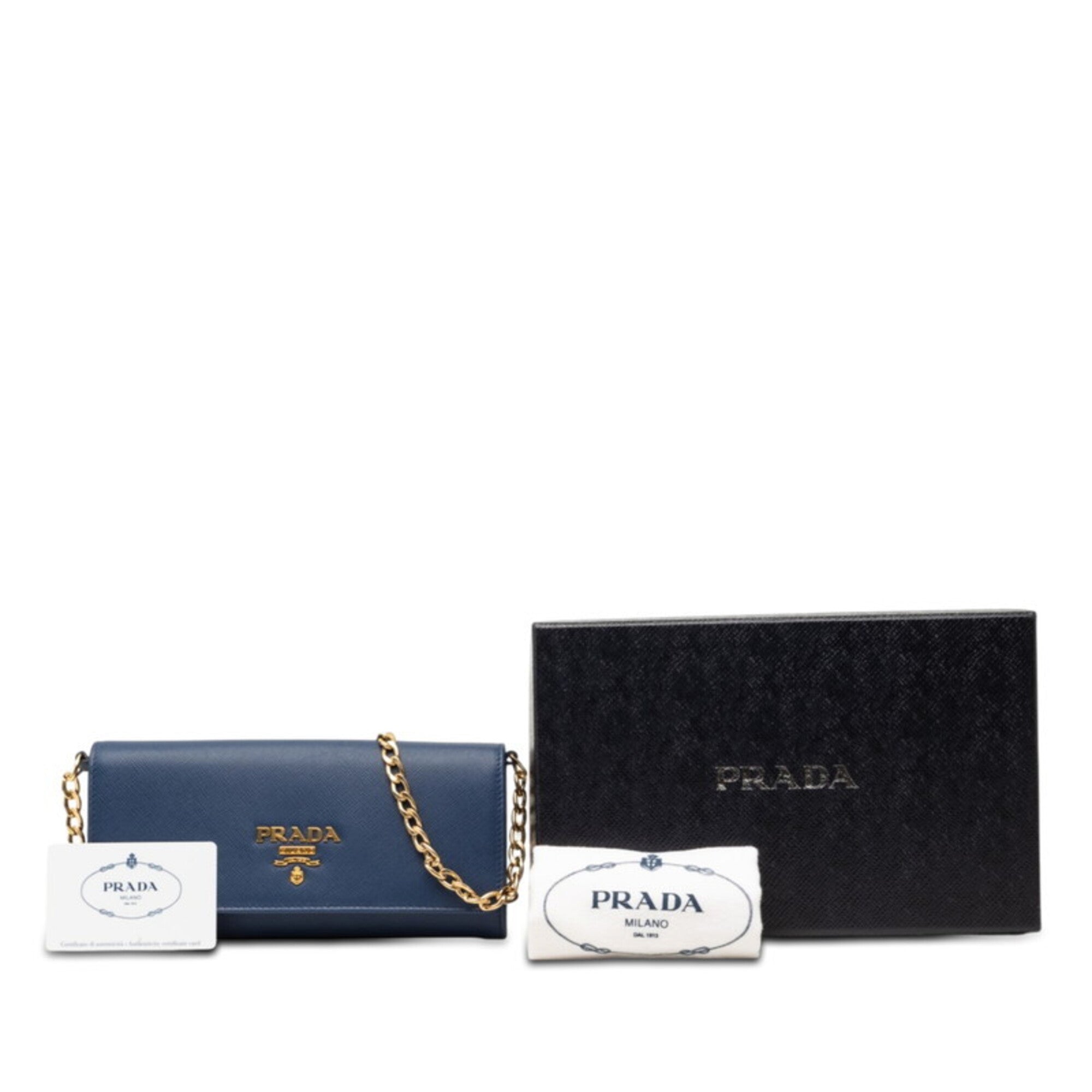 Prada Blue Leather Chain/Shoulder Wallet (Pre-Owned)