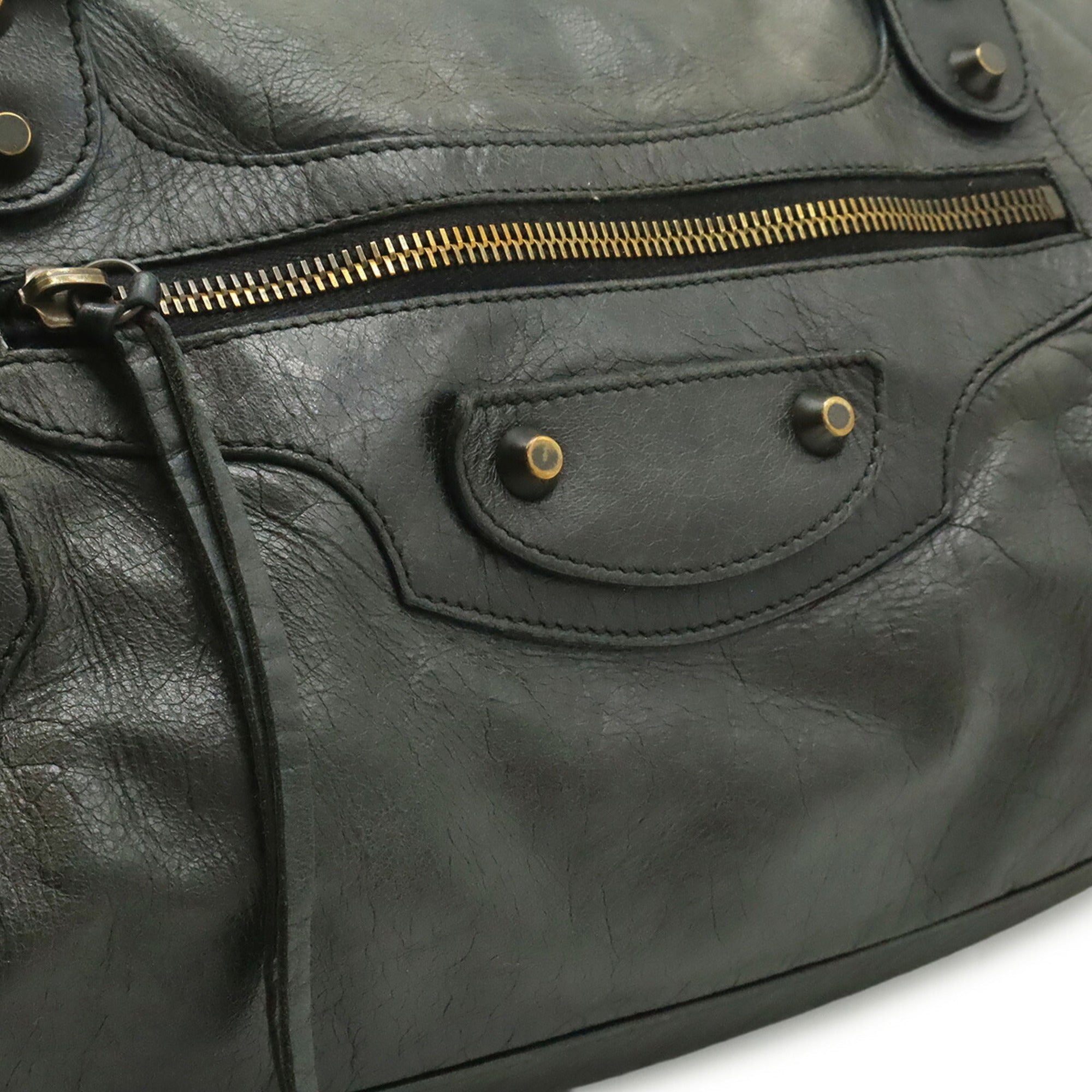 Balenciaga Dark Gray Leather Handbag Shoulder Bag (Pre-Owned)