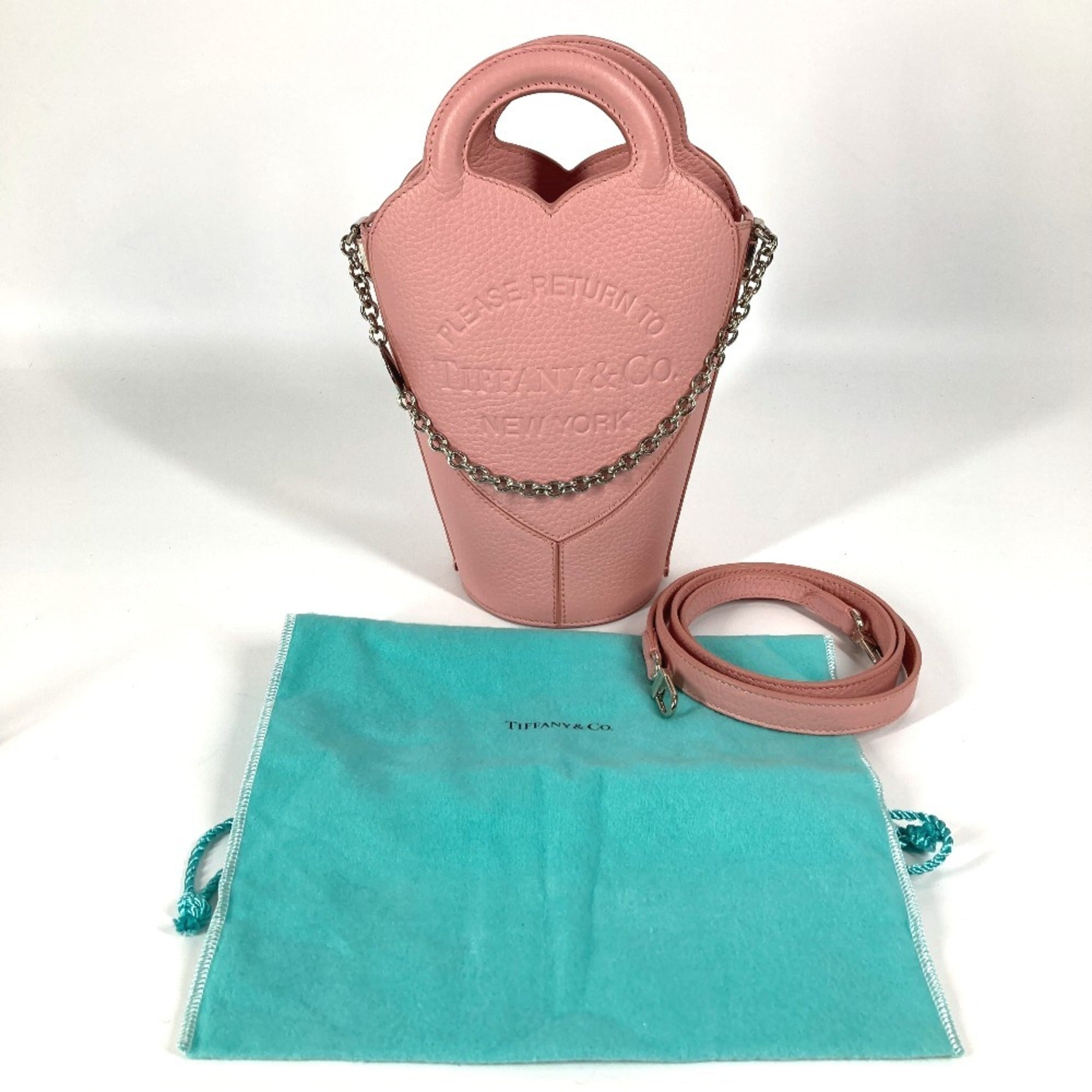 Tiffany Pink Leather Handbag Pochette Shoulder Bag Sling Bag (Pre-Owned)