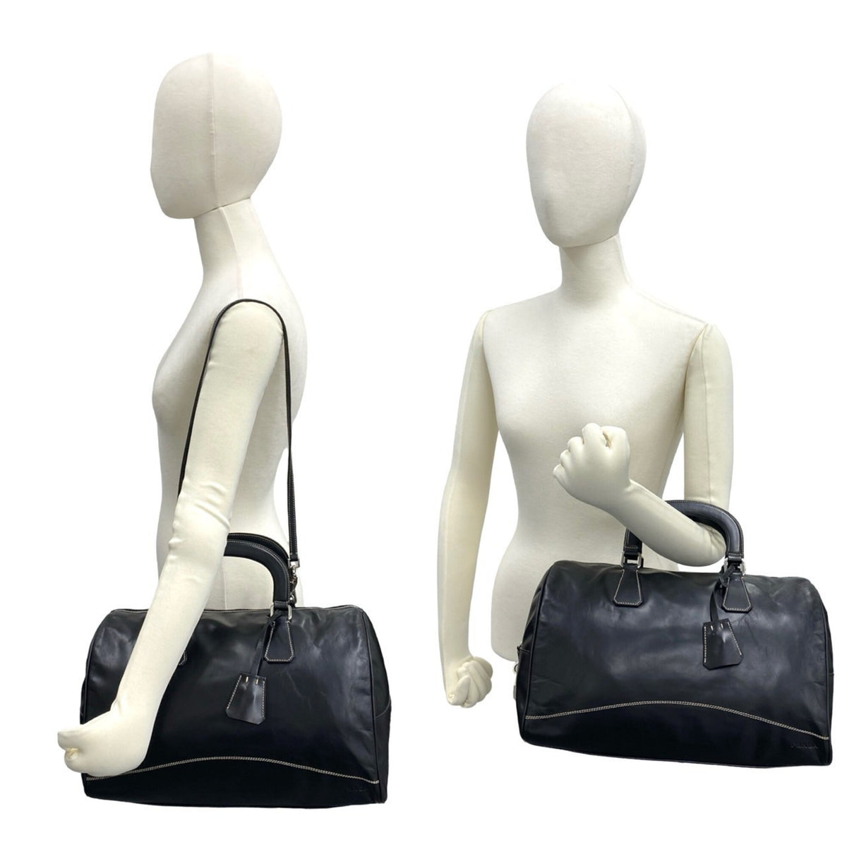 Prada Black Leather Boston Bag Handbag Shoulder Bag (Pre-Owned)