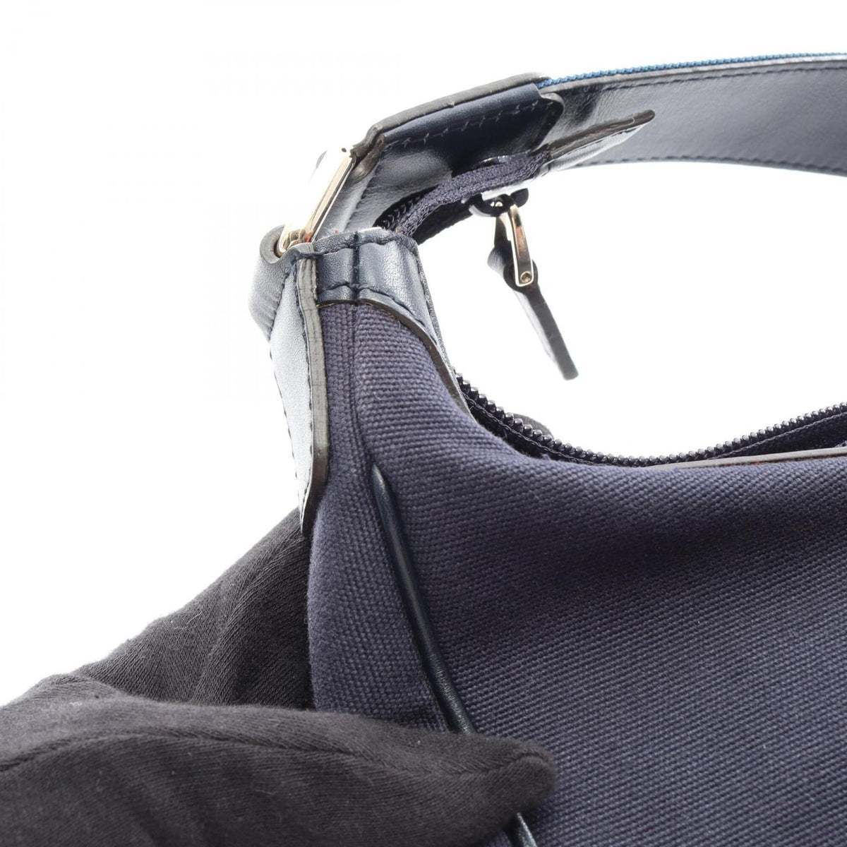 Gucci Navy Canvas Leather Handbag (Pre-Owned)