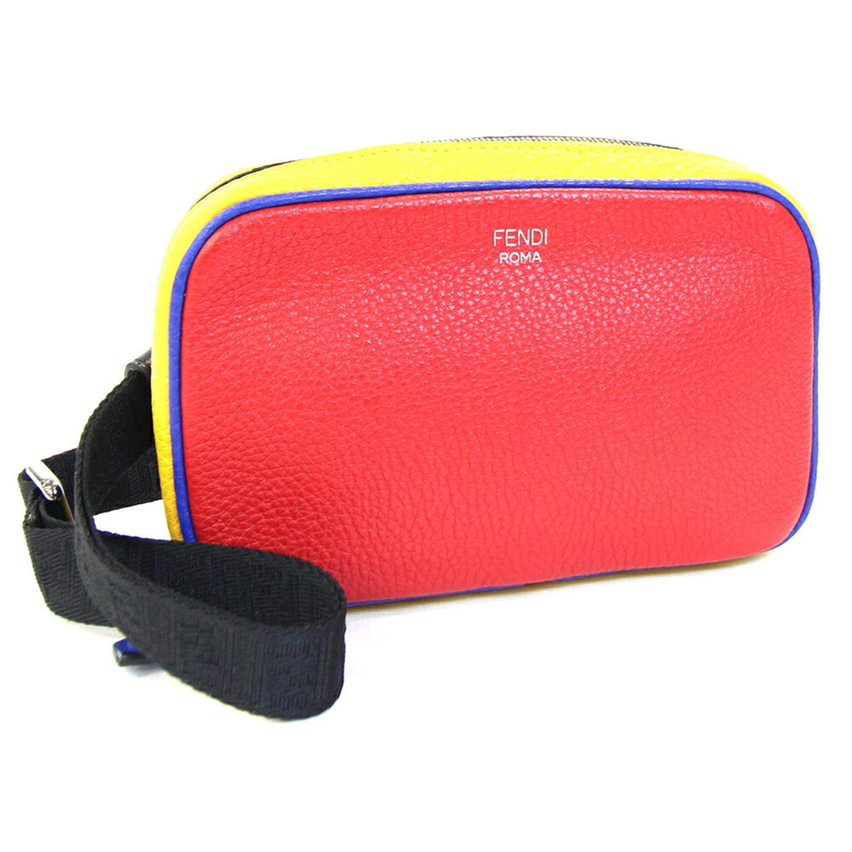Fendi Blue Red Color Yellow Leather Pochette Shoulder Bag (Pre-Owned)