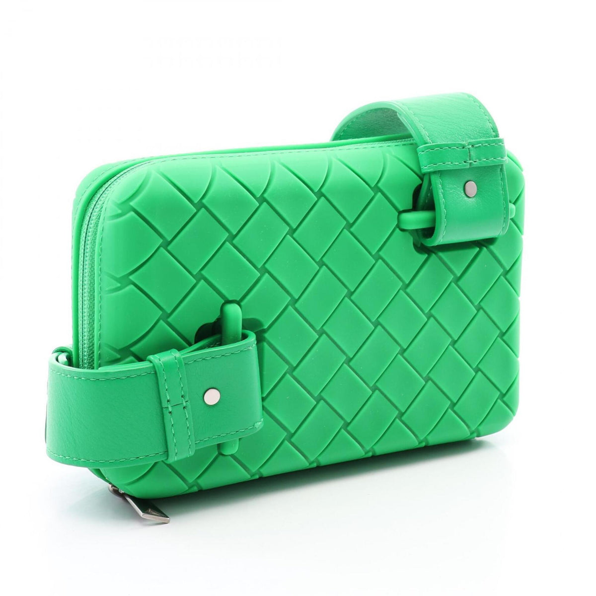 Bottega Veneta Green Rubber Leather Handbag Shoulder Bag (Pre-Owned)