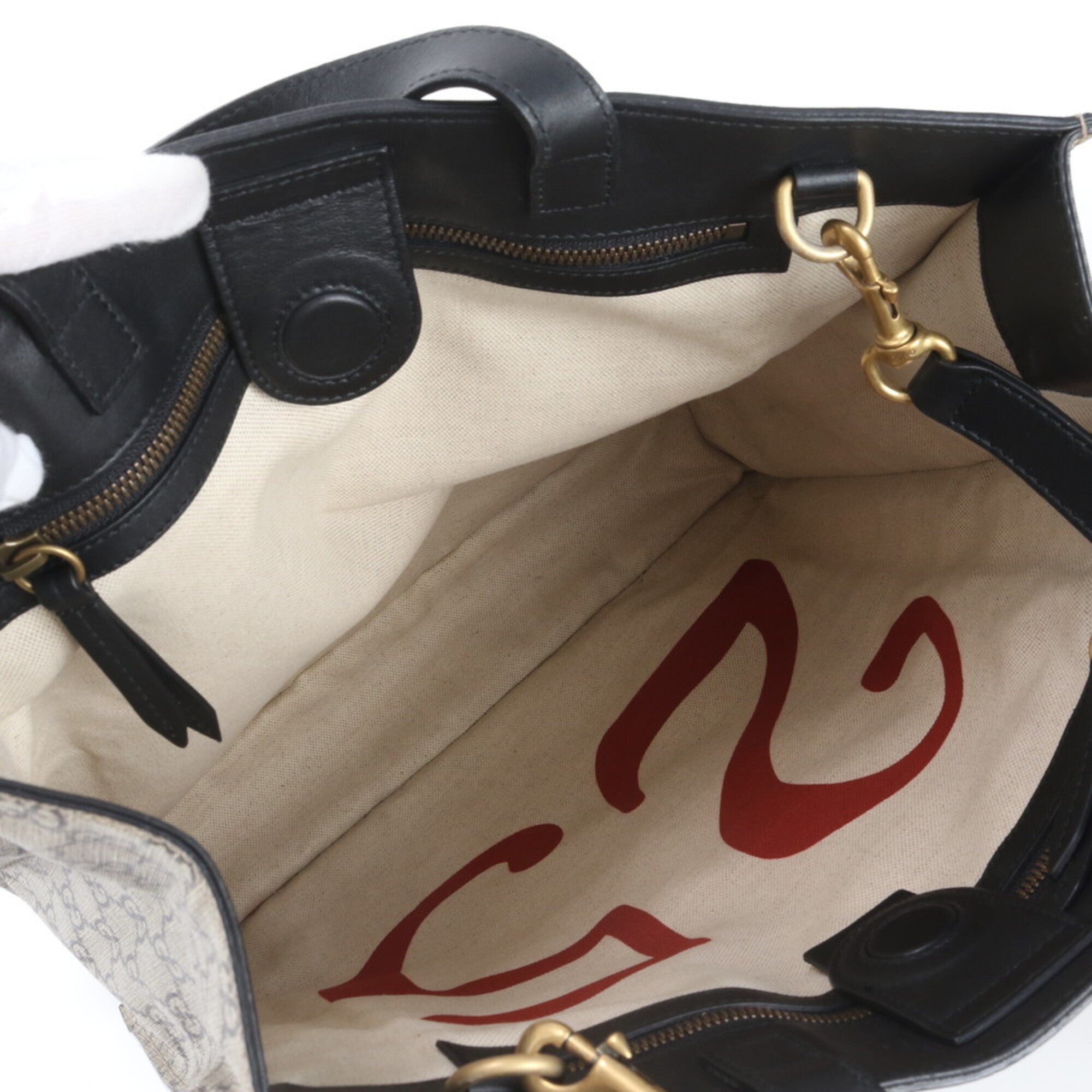 Gucci Grayish Multi-Color Leather Coated Canvas Handbag Tote Bag (Pre-Owned)