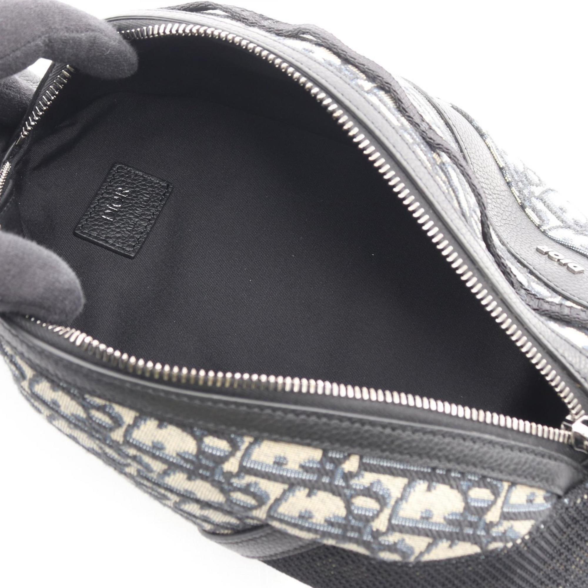 Christian Dior Beige Black Navy Canvas Leather Fanny Pack Sling Bag (Pre-Owned)