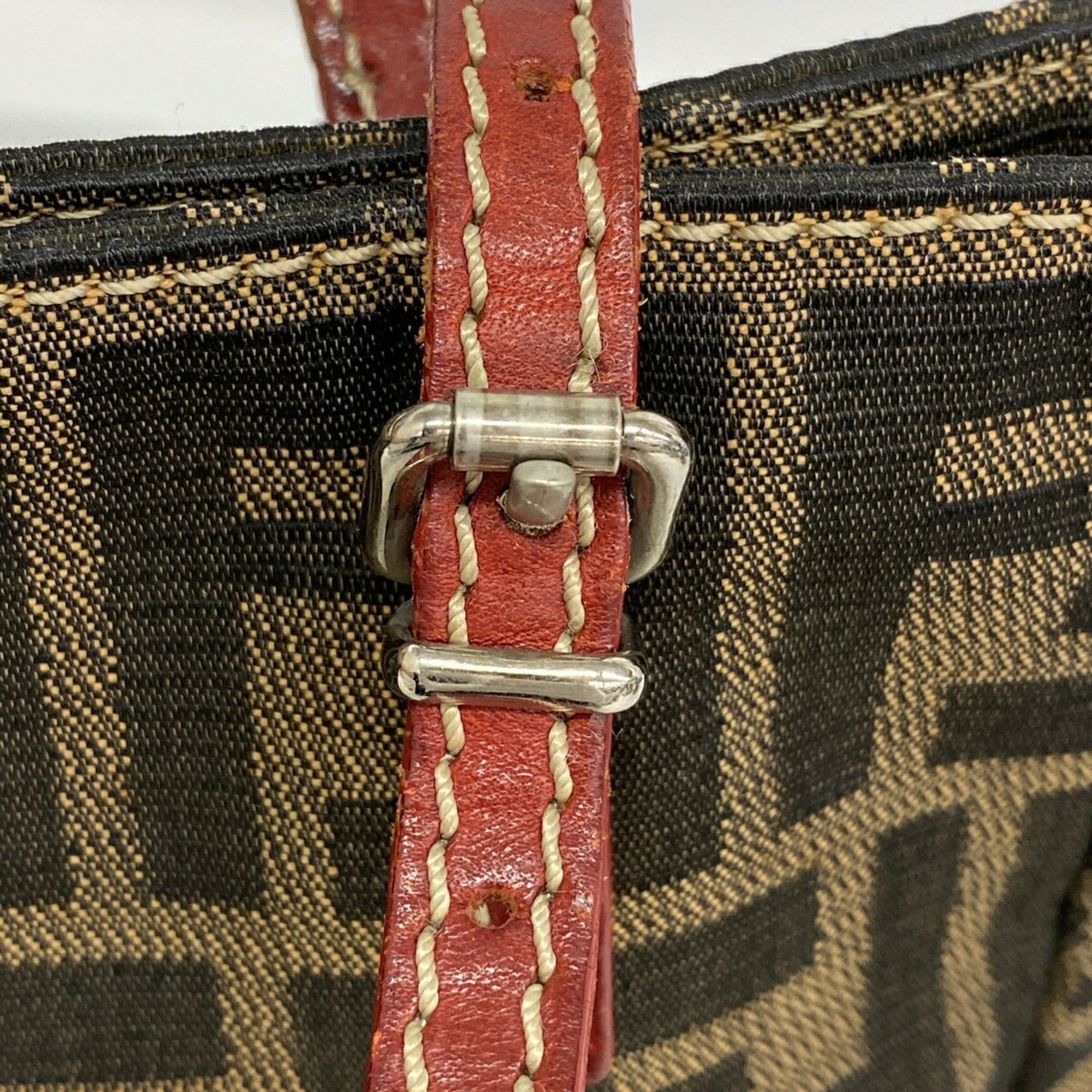 Fendi Brown Red Color Nylon Canvas Tote Bag (Pre-Owned)