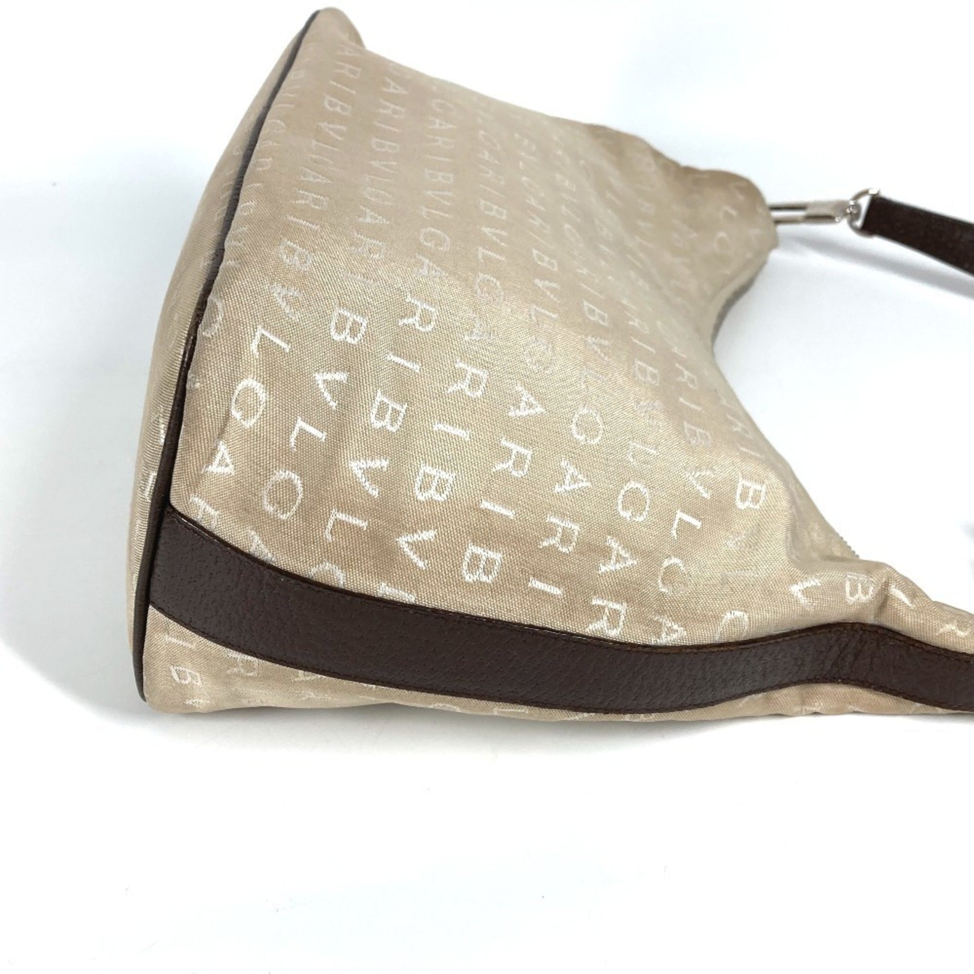 Bvlgari Logomania Beige Leather Canvas Shoulder Bag (Pre-Owned)