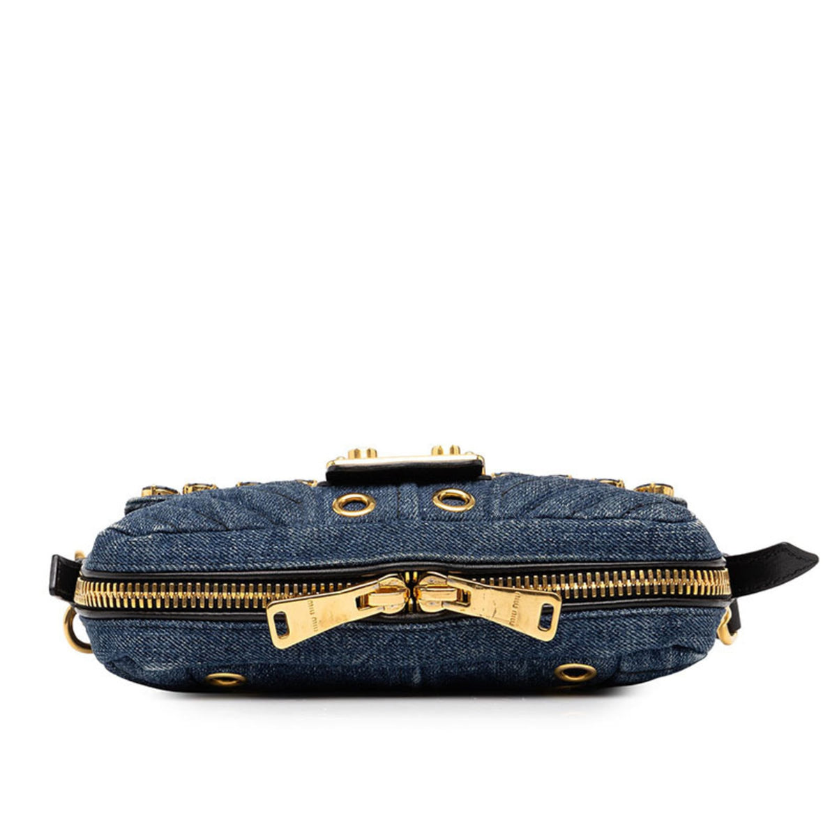 Miu Miu Black Blue Gold Denim Leather Shoulder Bag (Pre-Owned)