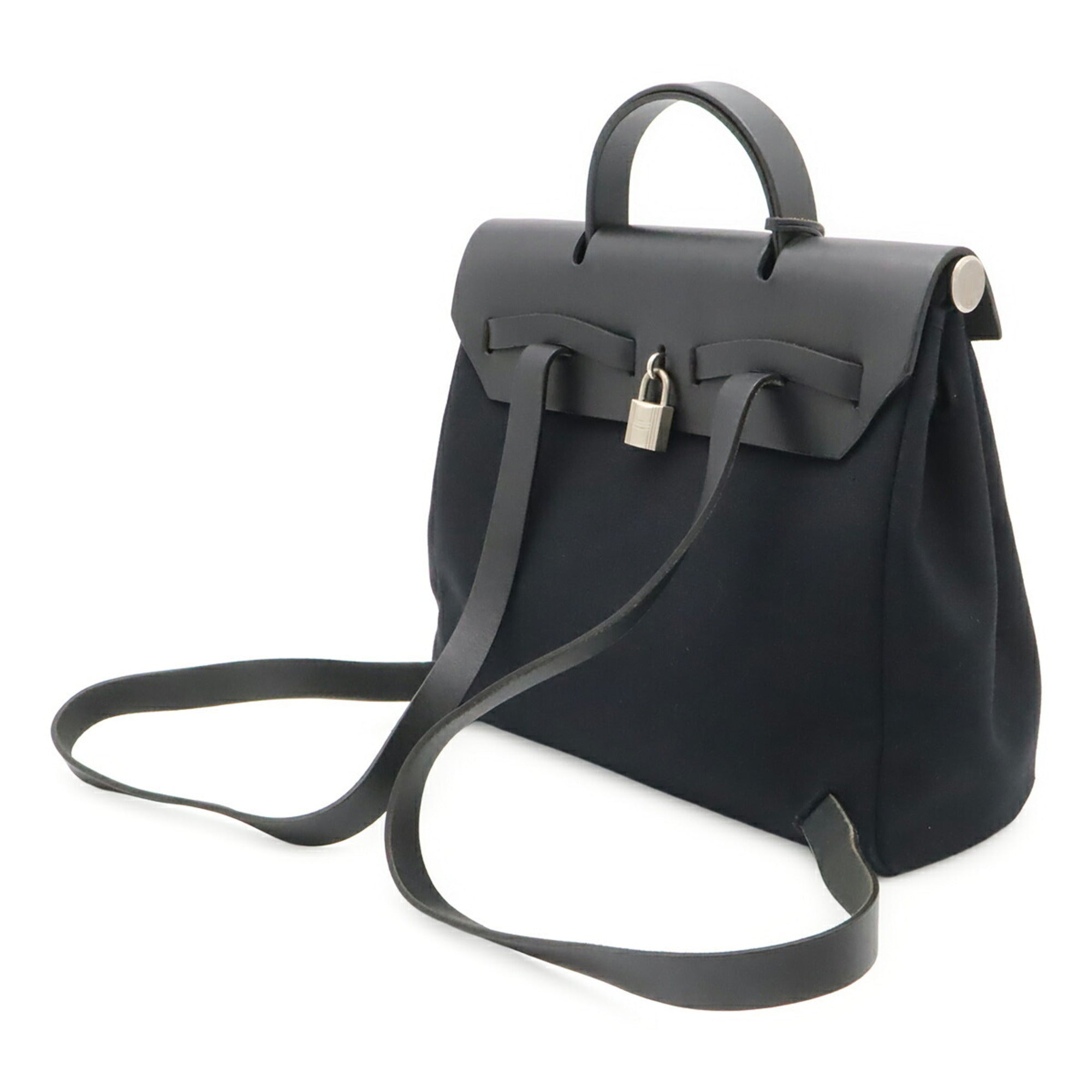 Hermes Black Toile Officier Leather Backpack Handbag (Pre-Owned)