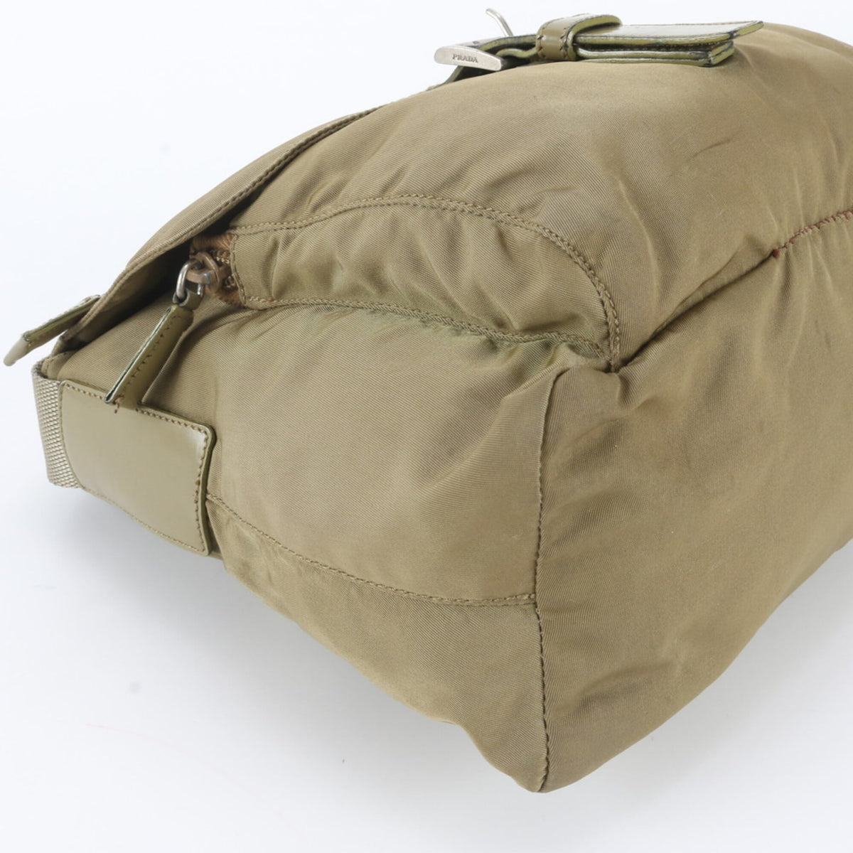 Prada Green Khaki Leather Nylon Messenger Bag Shoulder Bag (Pre-Owned)