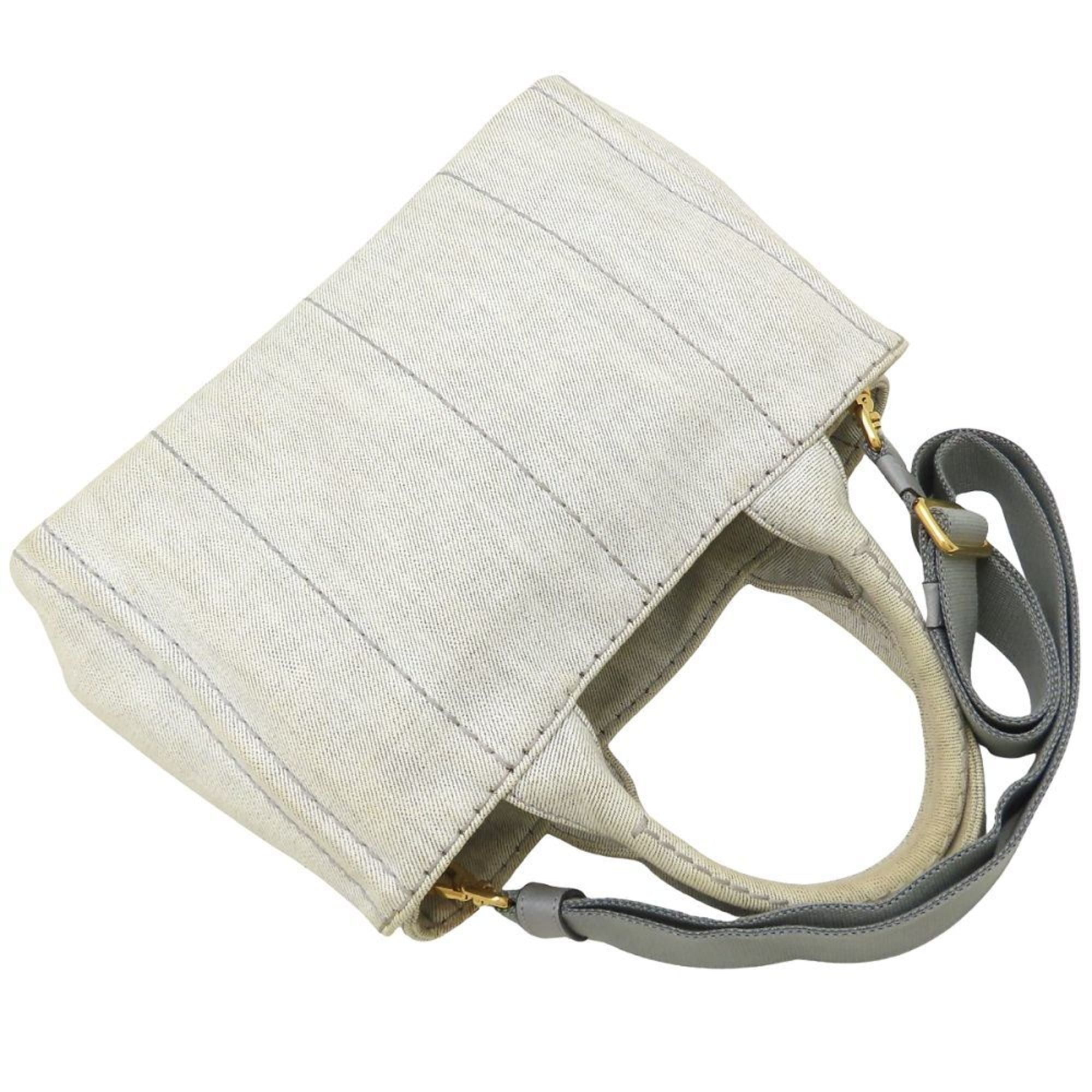 Prada Canapa Bianco White Denim Handbag Tote Bag (Pre-Owned)