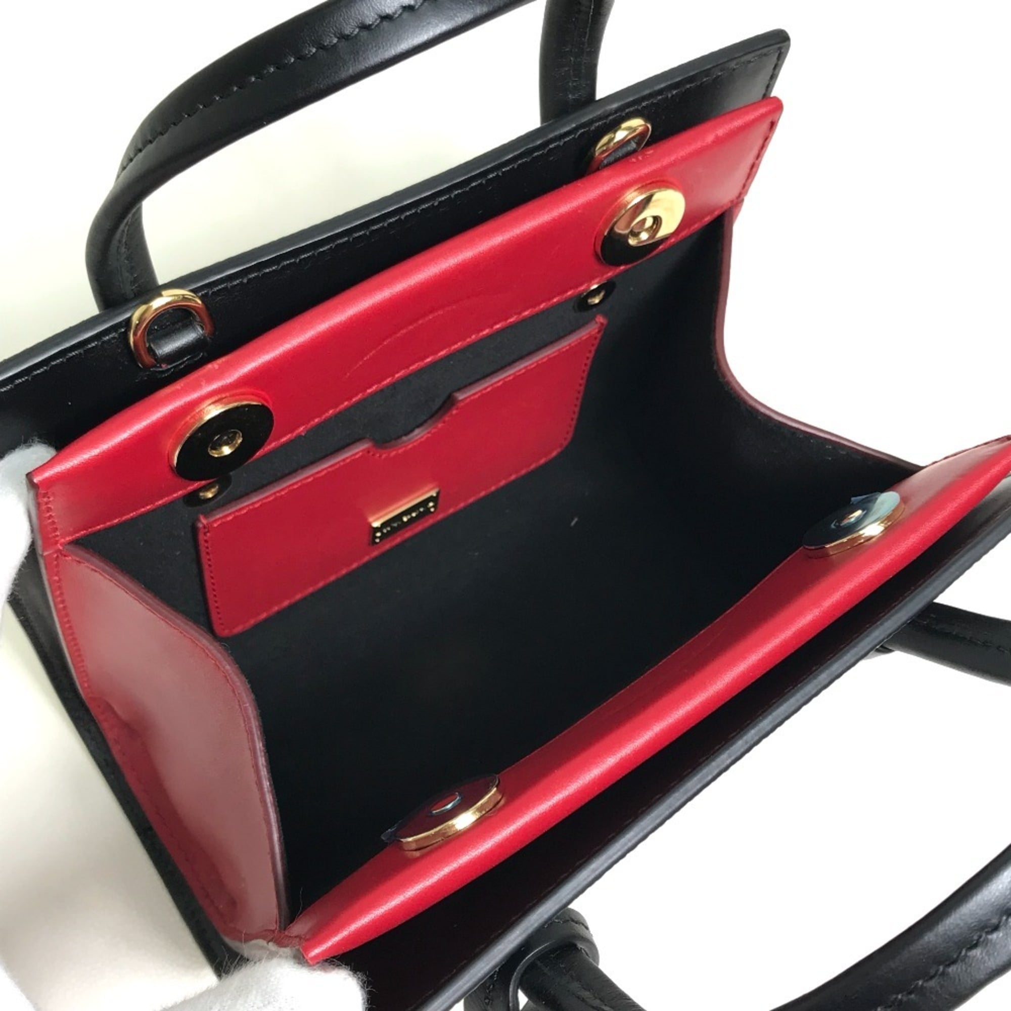 Dolce & Gabbana Black Red Color White Leather Handbag Shoulder Bag (Pre-Owned)