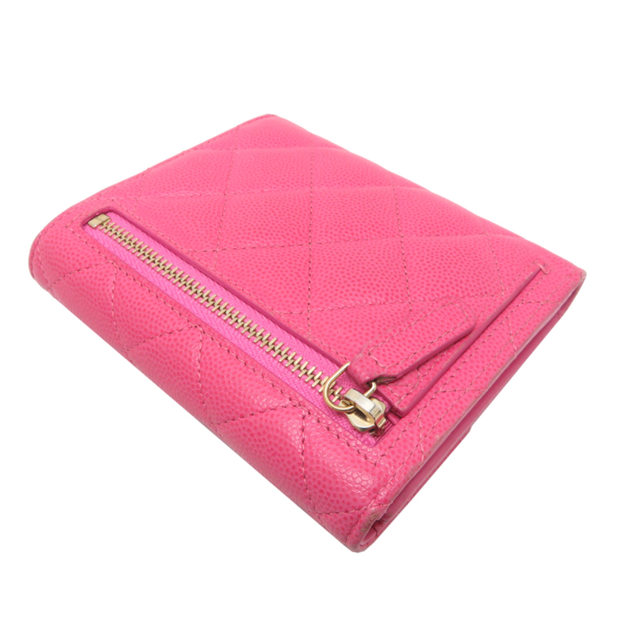 Chanel Pink Grained Calfskin Wallet (Tri-Fold) (Pre-Owned)
