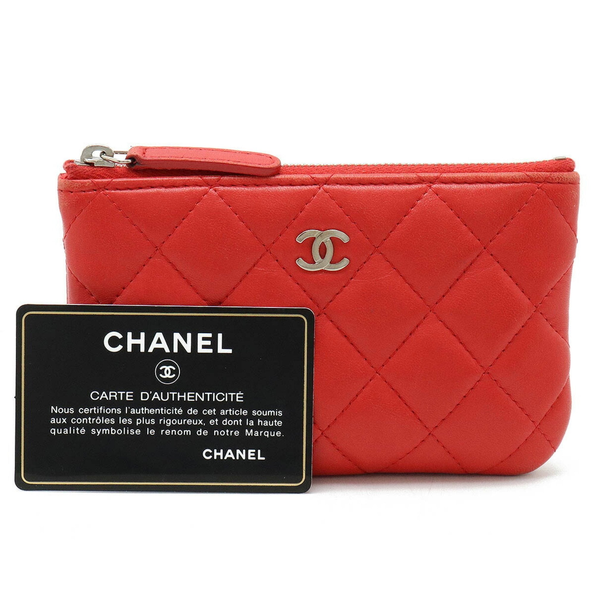 Chanel Red Color Leather Pouch (Pre-Owned)