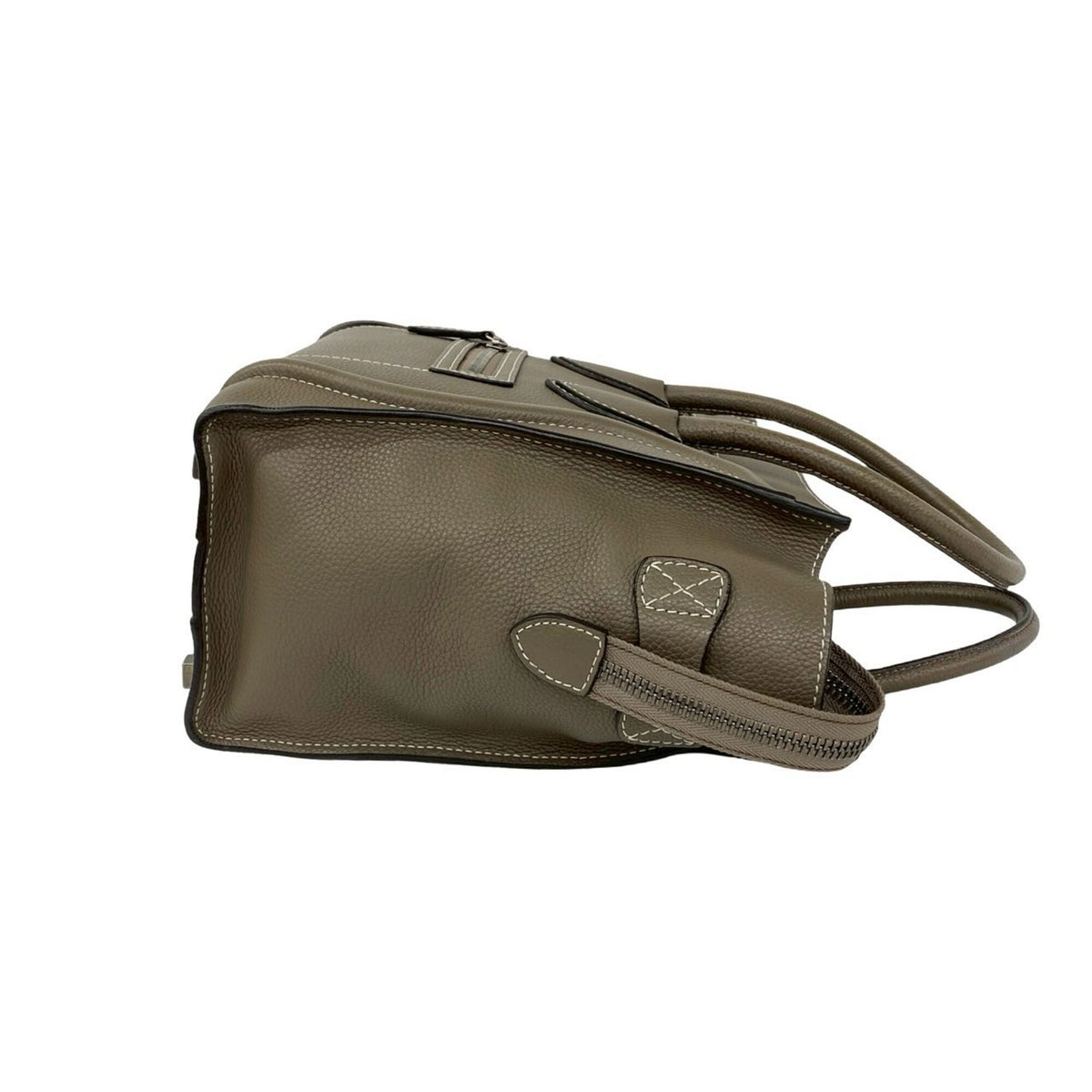 Celine Beige Gray Leather Boston Bag Handbag Tote Bag (Pre-Owned)