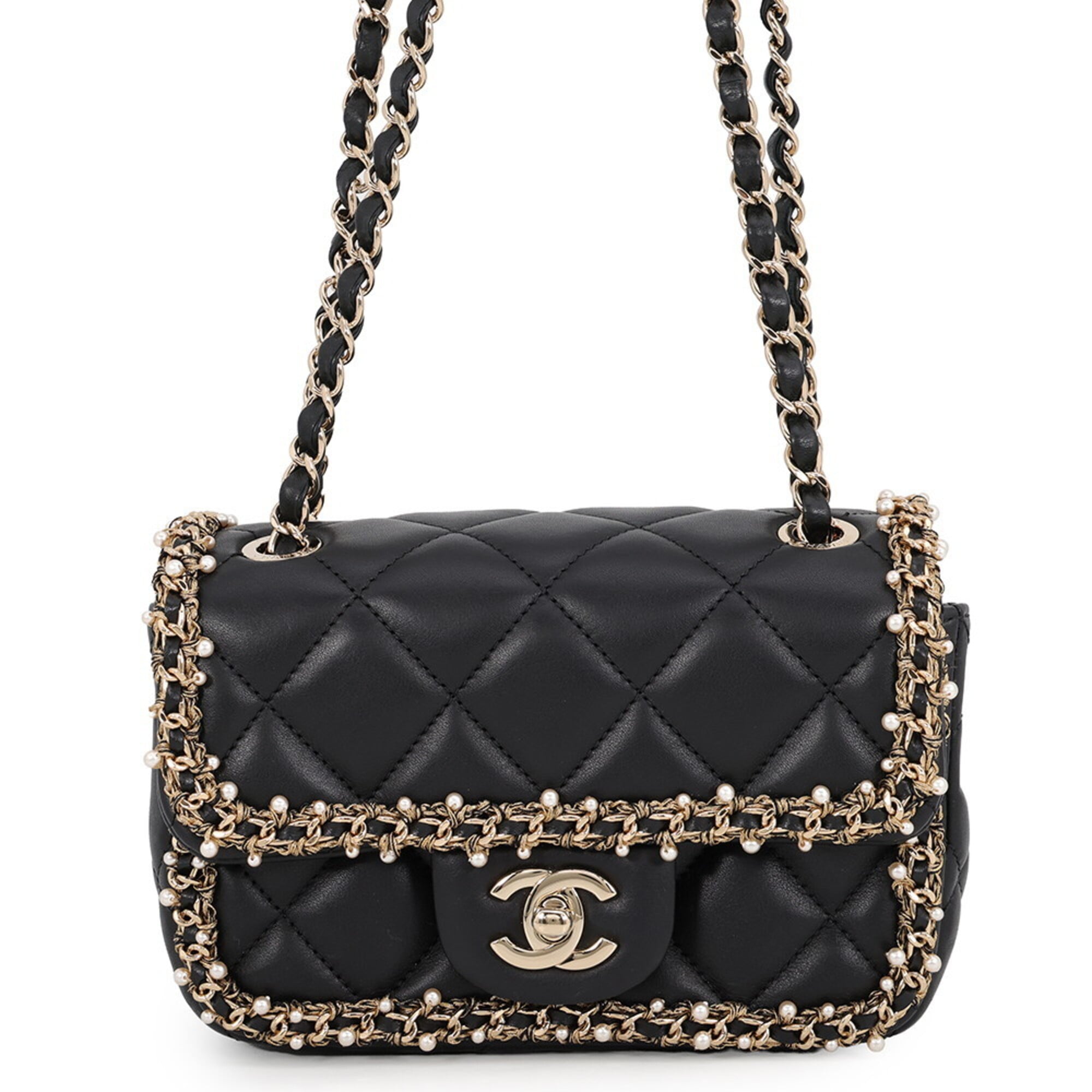 Chanel Matelasse Black Leather Handbag Shoulder Bag (Pre-Owned)