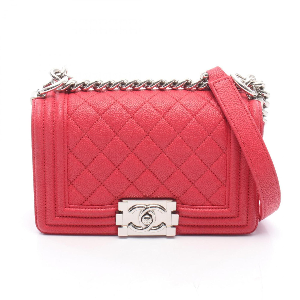 Chanel Red Color Grained Calfskin Handbag Shoulder Bag (Pre-Owned)