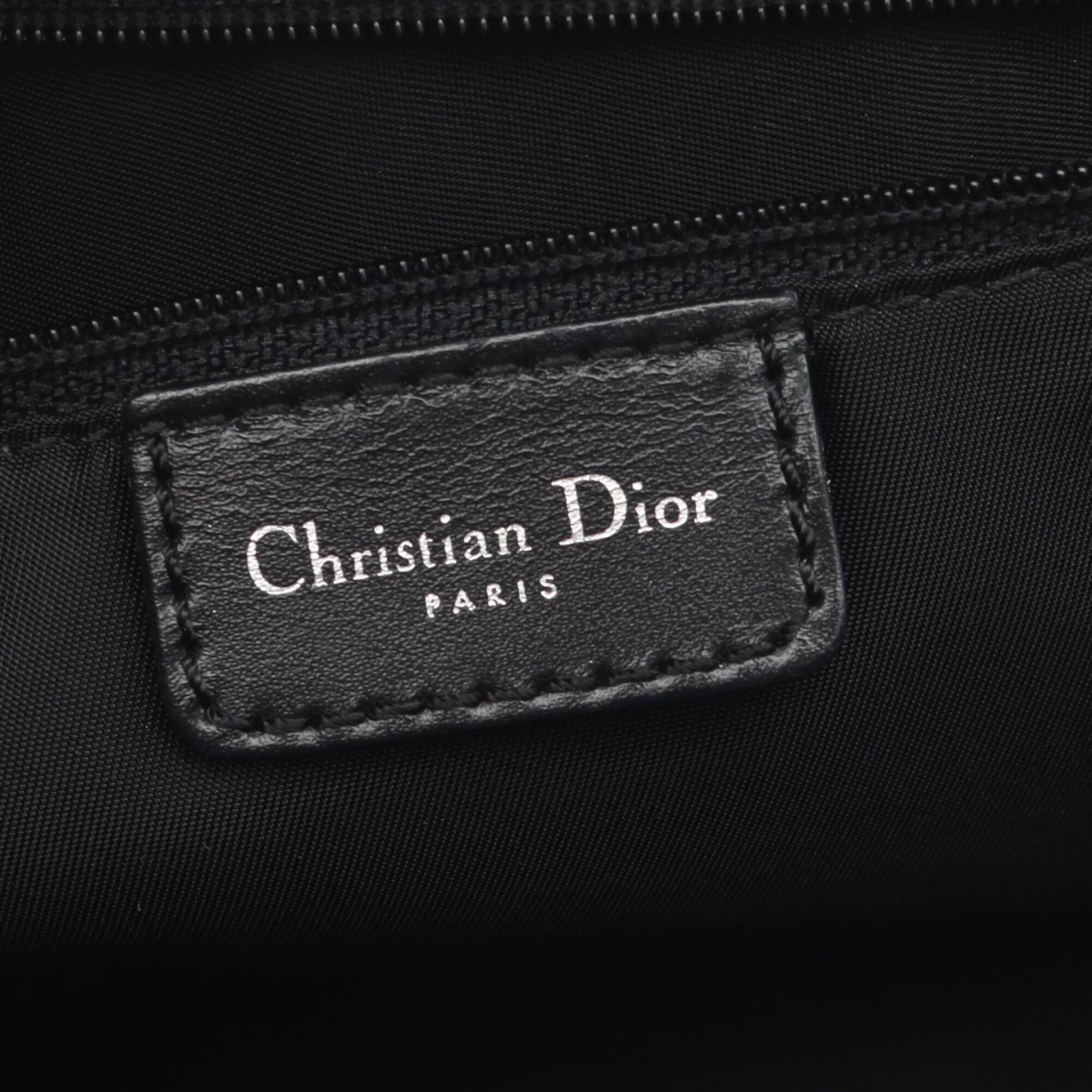 Christian Dior Beige Black Canvas Leather Handbag (Pre-Owned)