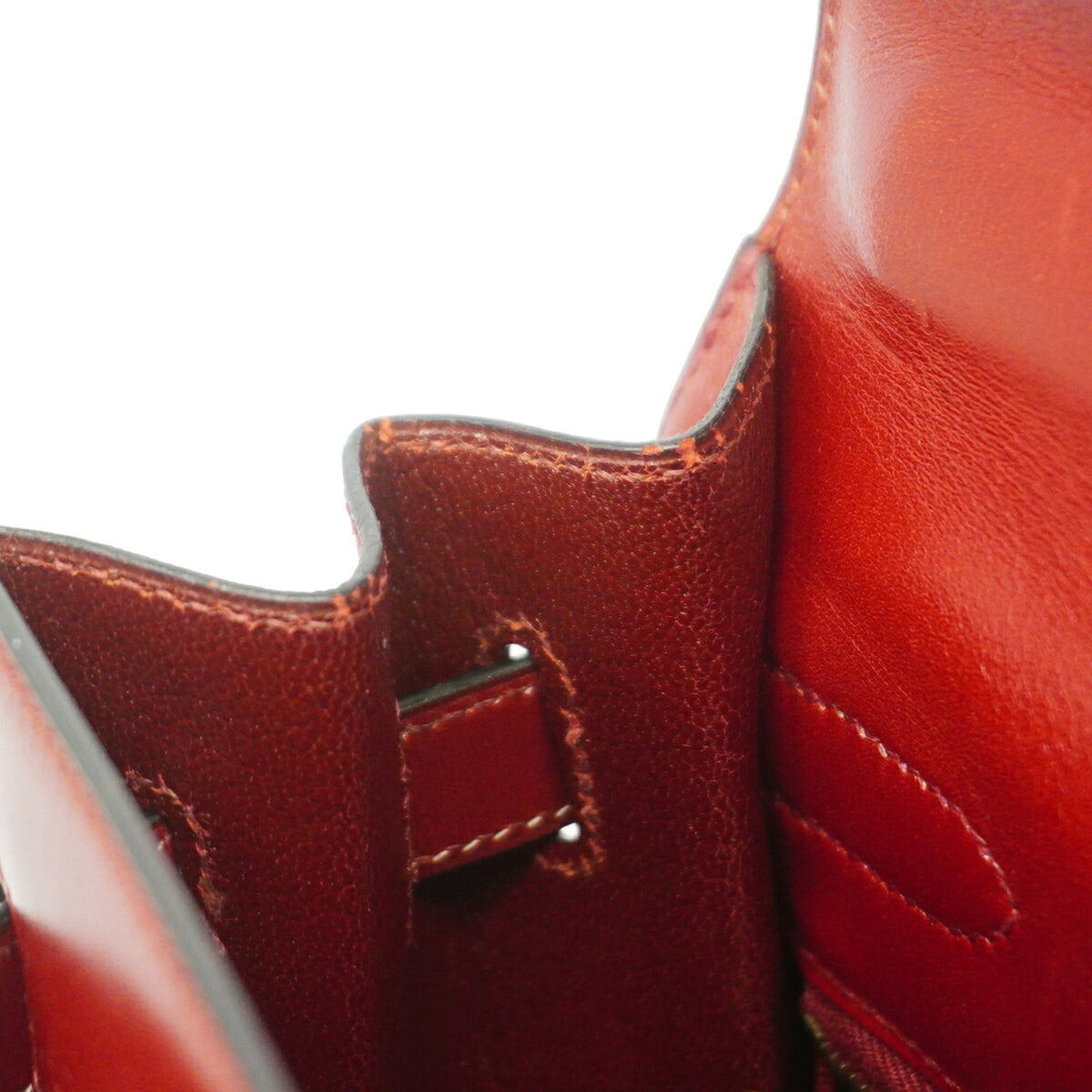 Hermes Rouge H Box Calf Leather Handbag (Pre-Owned)