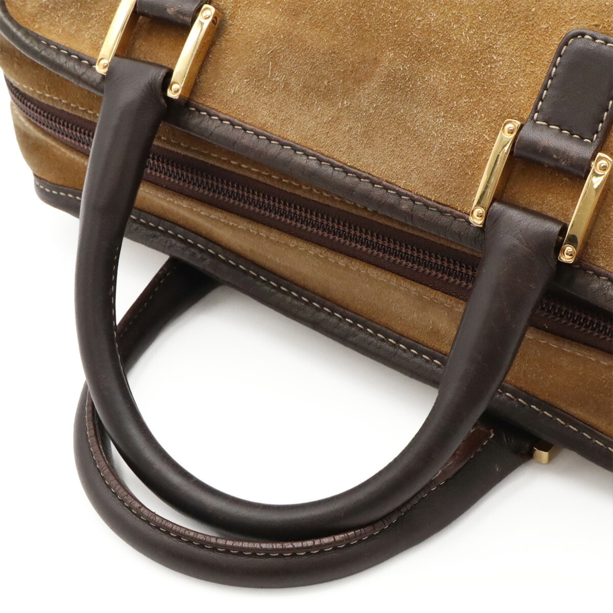 Loewe Amazona Beige Dark Brown Suede Leather Handbag (Pre-Owned)