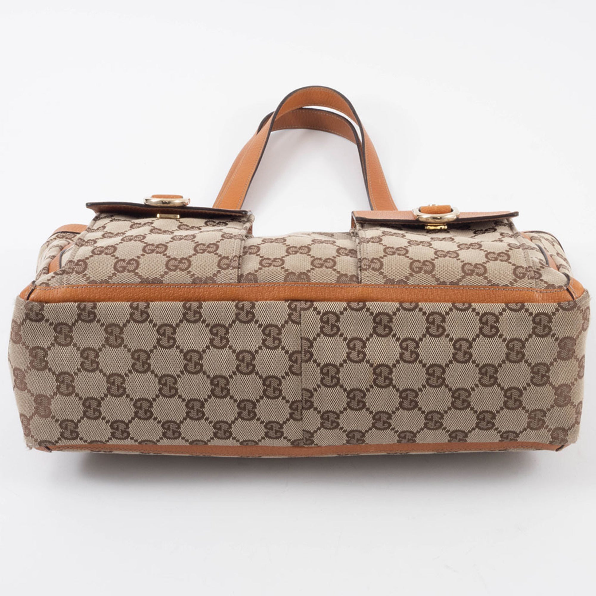 Gucci Abbey Beige Brown Gg Canvas Leather Tote Bag (Pre-Owned)