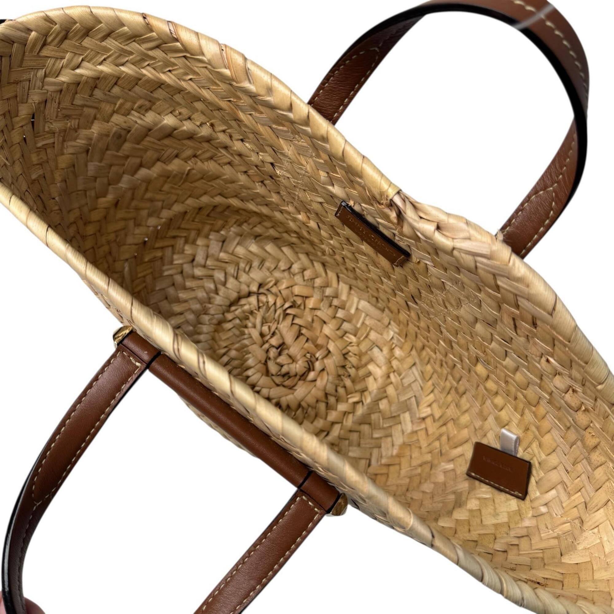 Jimmy Choo Beige Brown Raffia Handbag Shoulder Bag (Pre-Owned)