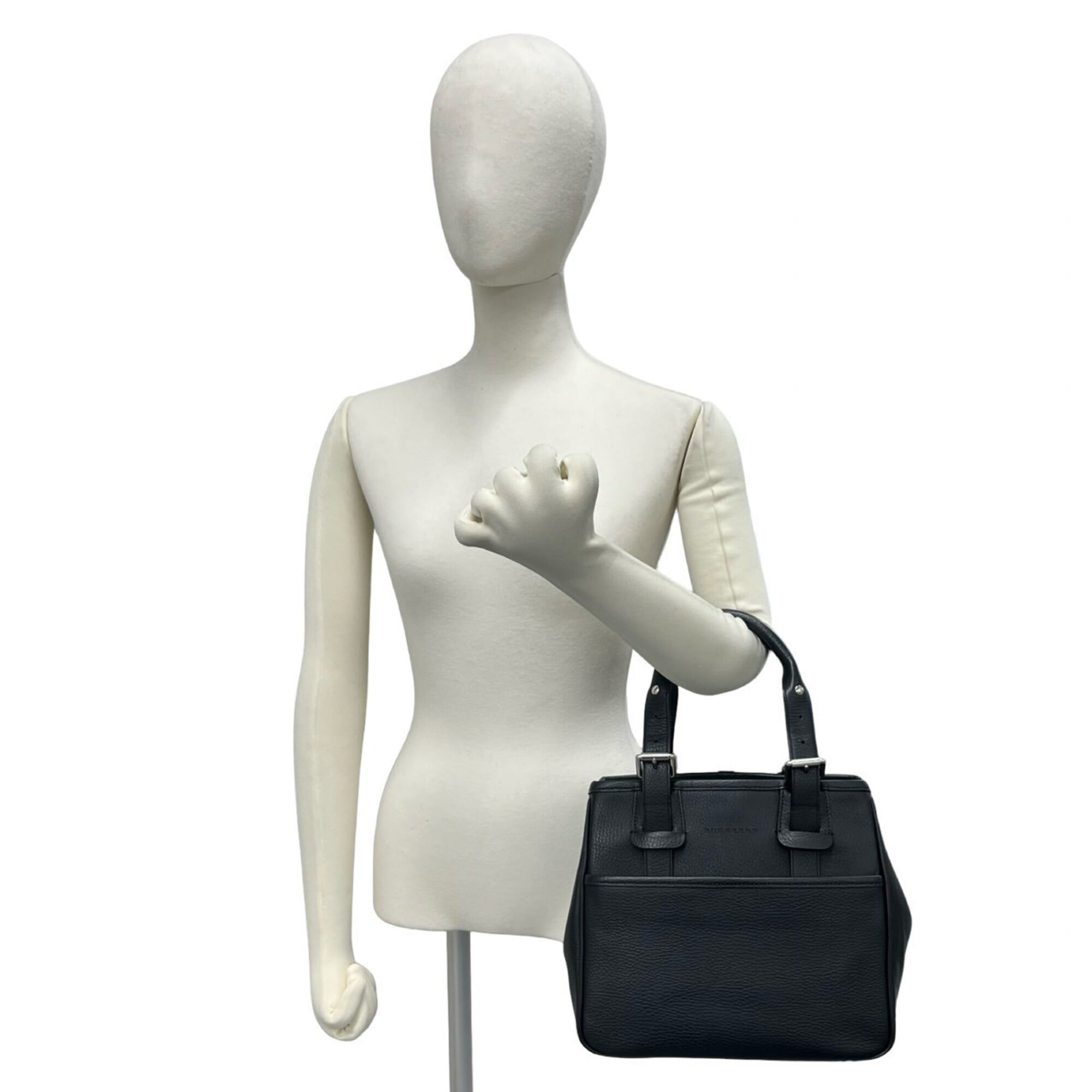 Burberry Black Leather Handbag Tote Bag (Pre-Owned)