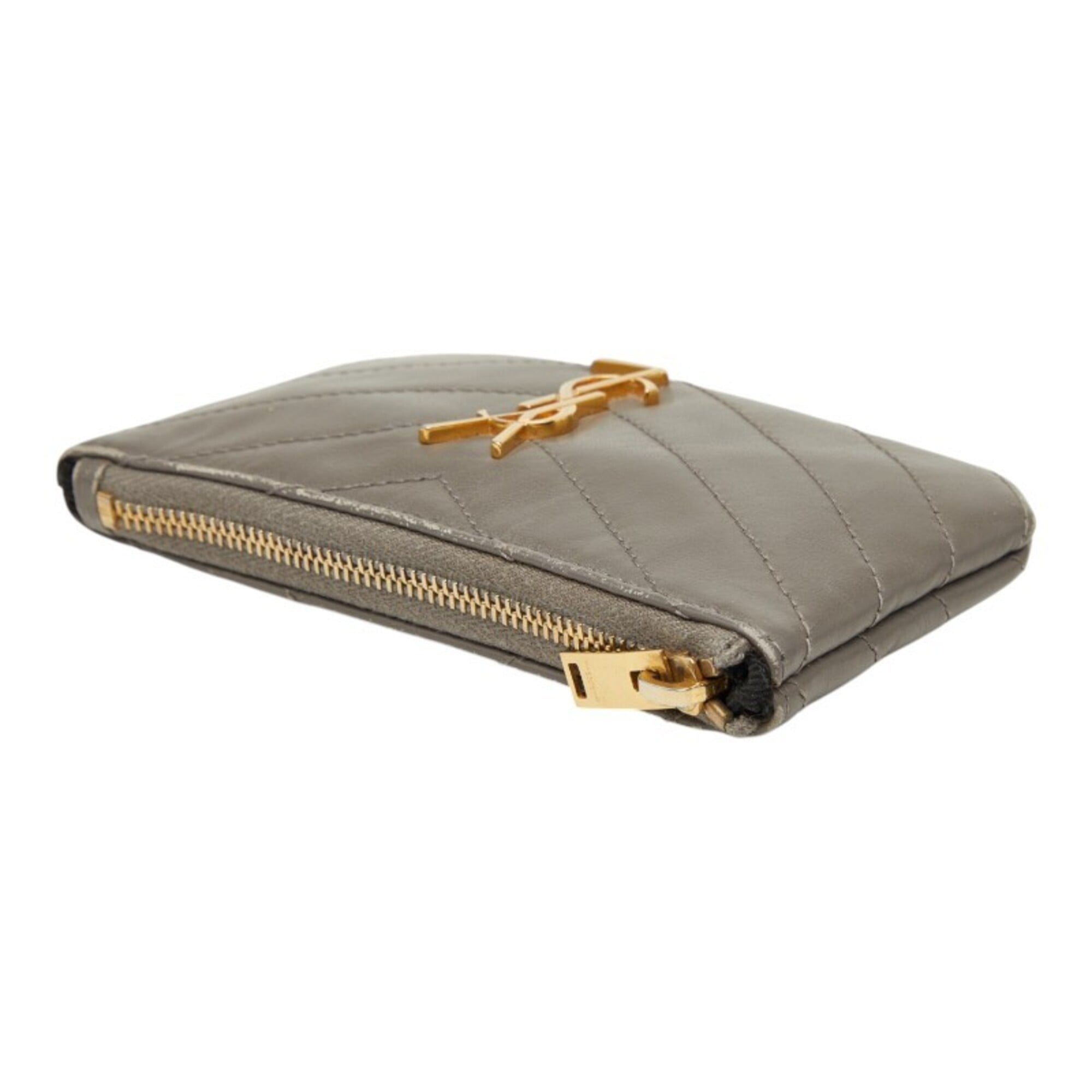 Saint Laurent Gray Leather Long Wallet (Bi-Fold) (Pre-Owned)