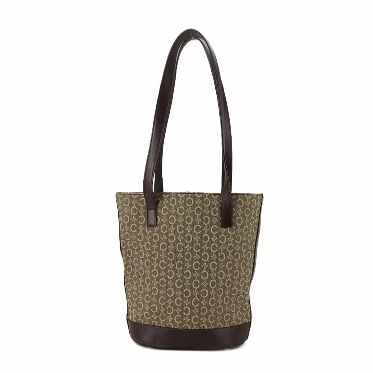 Celine Beige Dark Brown Canvas Leather Tote Bag (Pre-Owned)