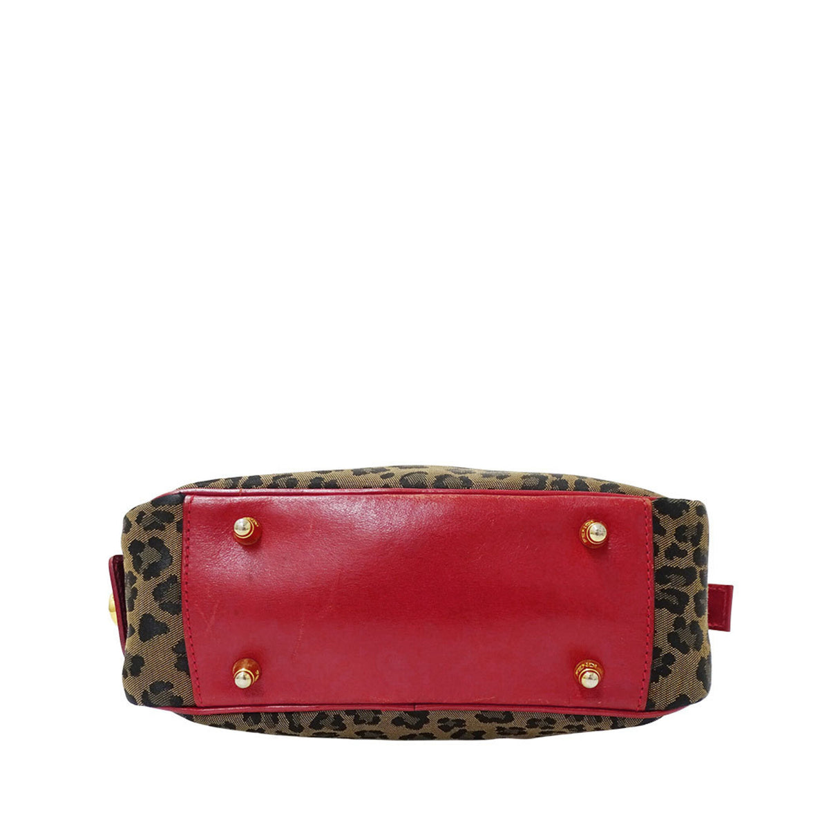 Fendi Red Brown Canvas Leather Handbag Shoulder Bag (Pre-Owned)