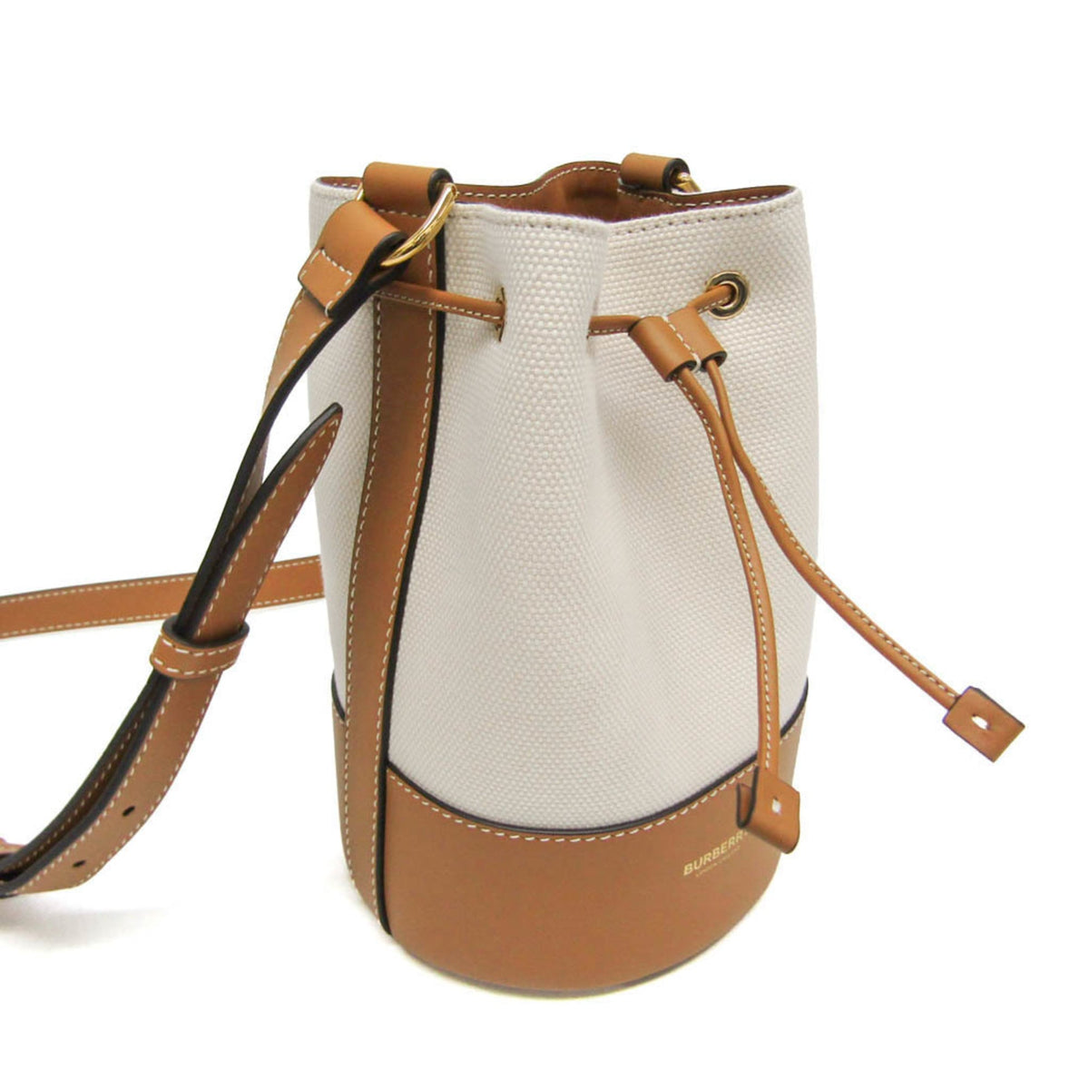 Burberry Brown Light Beige Cotton Canvas Leather Shoulder Bag (Pre-Owned)